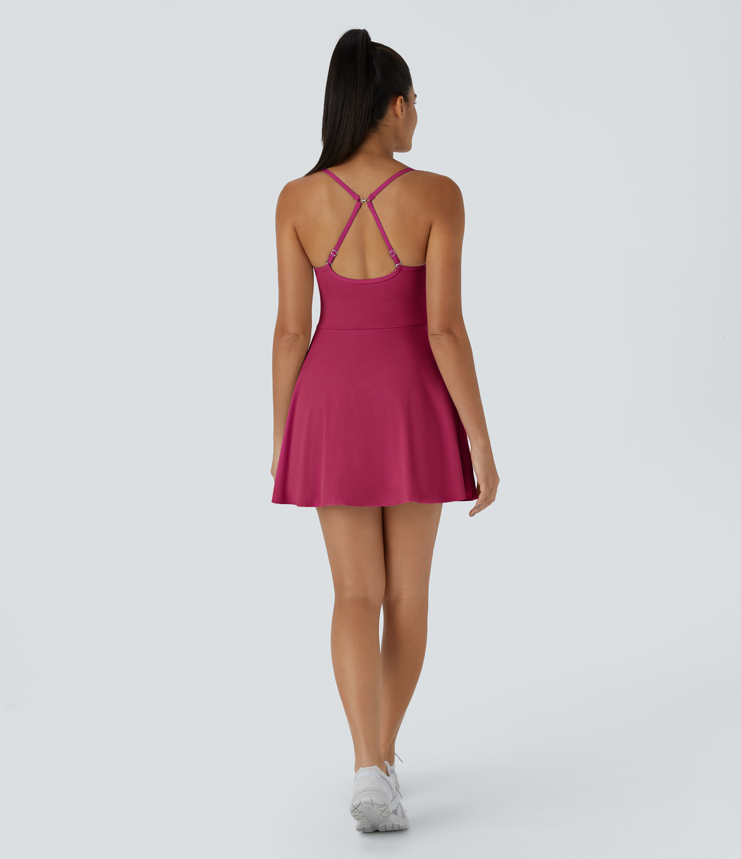 Halara Softlyzeroв„ў Plush Backless Adjustable Strap 2-in-1 Pocket Mini Slip Dance Active Dress Workout Dress - Cherries Jubilee - XL 