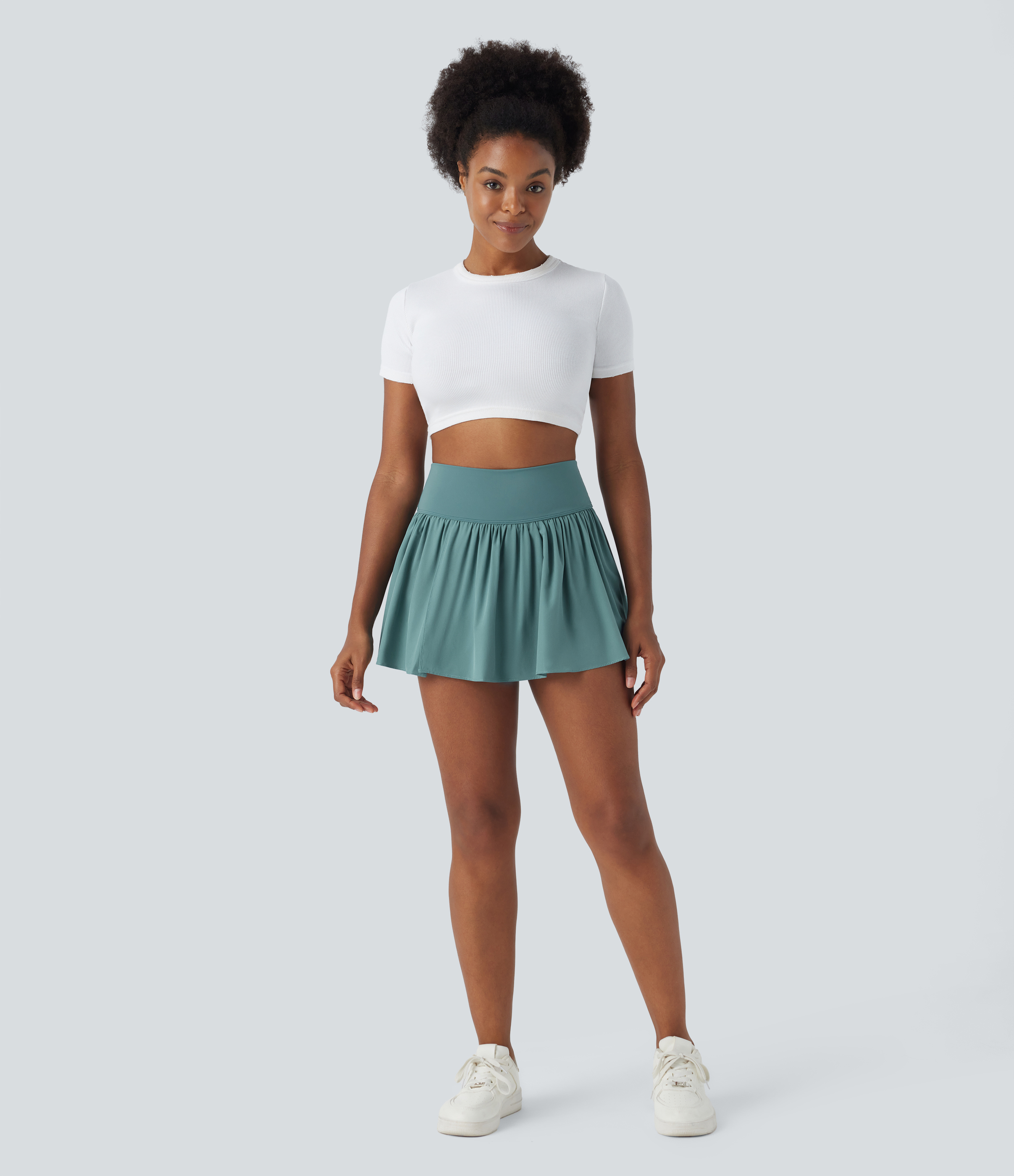 Halara Breezefulв„ў High Waisted Plicated Split 2-in-1 Flowy Quick Dry Mini Casual Skirt  - Mineral Blue - XL(regular) 
