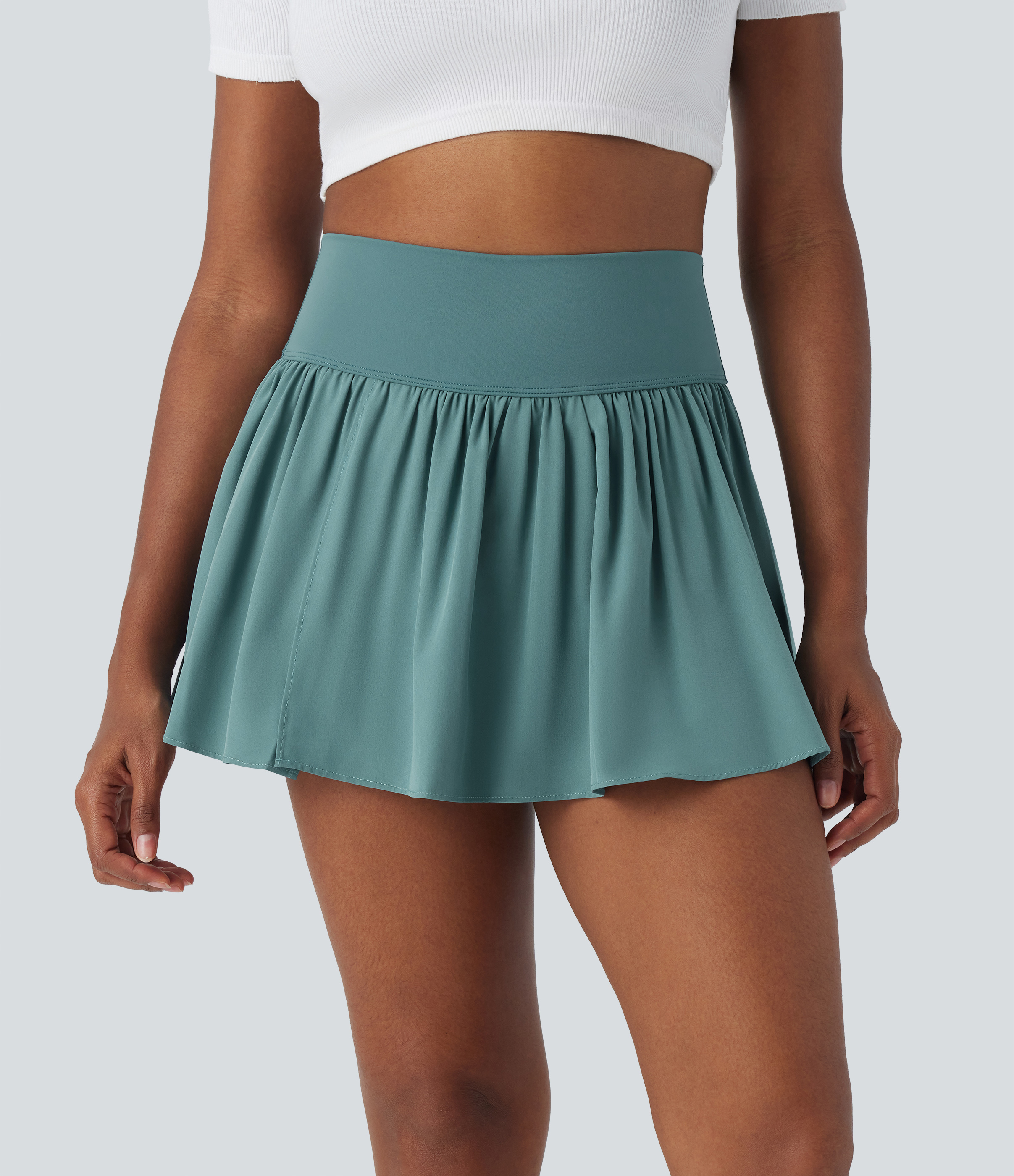 Halara Breezefulв„ў High Waisted Plicated Split 2-in-1 Flowy Quick Dry Mini Casual Skirt  - Mineral Blue - XL(regular) 