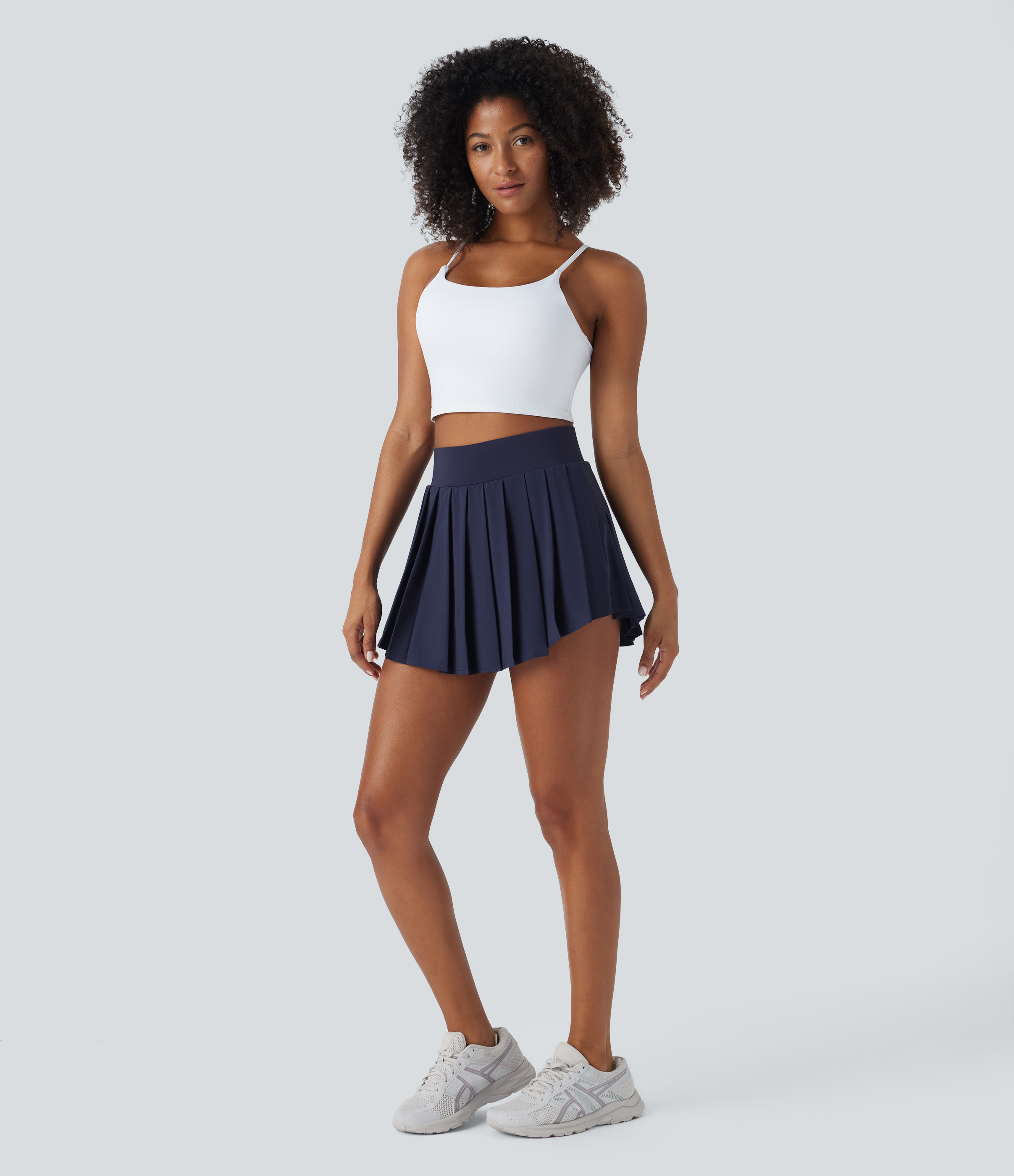 Halara Breezefulв„ў High Waisted 2-in-1 Side Pocket Pleated Quick Dry Mini Casual Skirt  - Black Diamond Blue - XL(regular) 