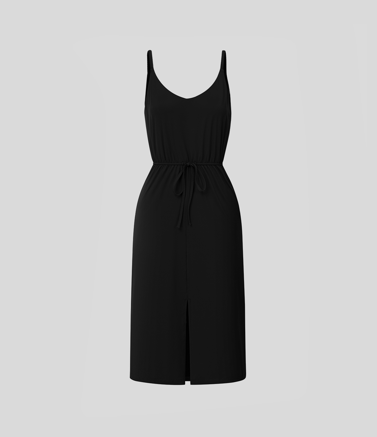 Halara Adjustable Strap Backless Drawstring Side Pocket Split Cool Touch Midi Casual Slip Dress-UPF50+ Casual Dress - Black - XS slip dress 