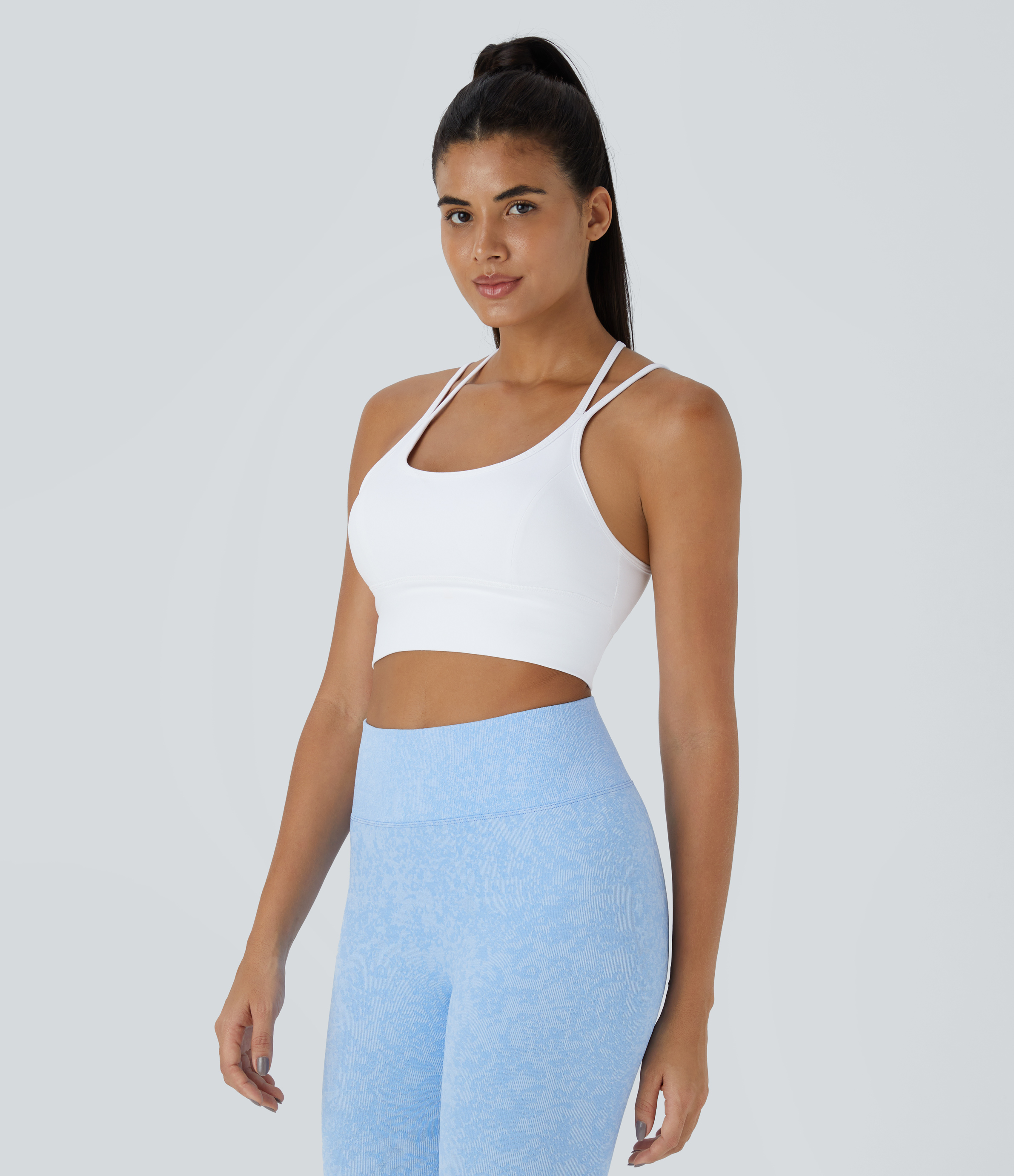 Halara Low Support Crisscross Backless Yoga Sports Bra  - White - S push up bra strapless bra backless bra sticky bra wireless bra 