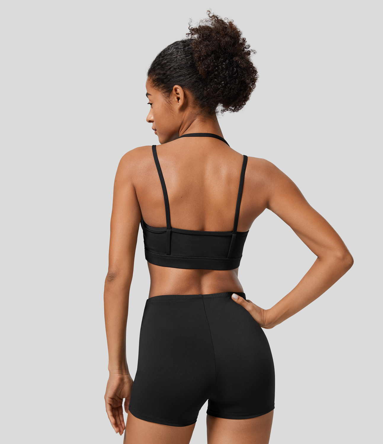 Halara Softlyzeroв„ў Airy Low Support Halter Backless Contrast Mesh Garment Eyelets Cropped Cool Touch Casual Sports Bra  - Black - XL 