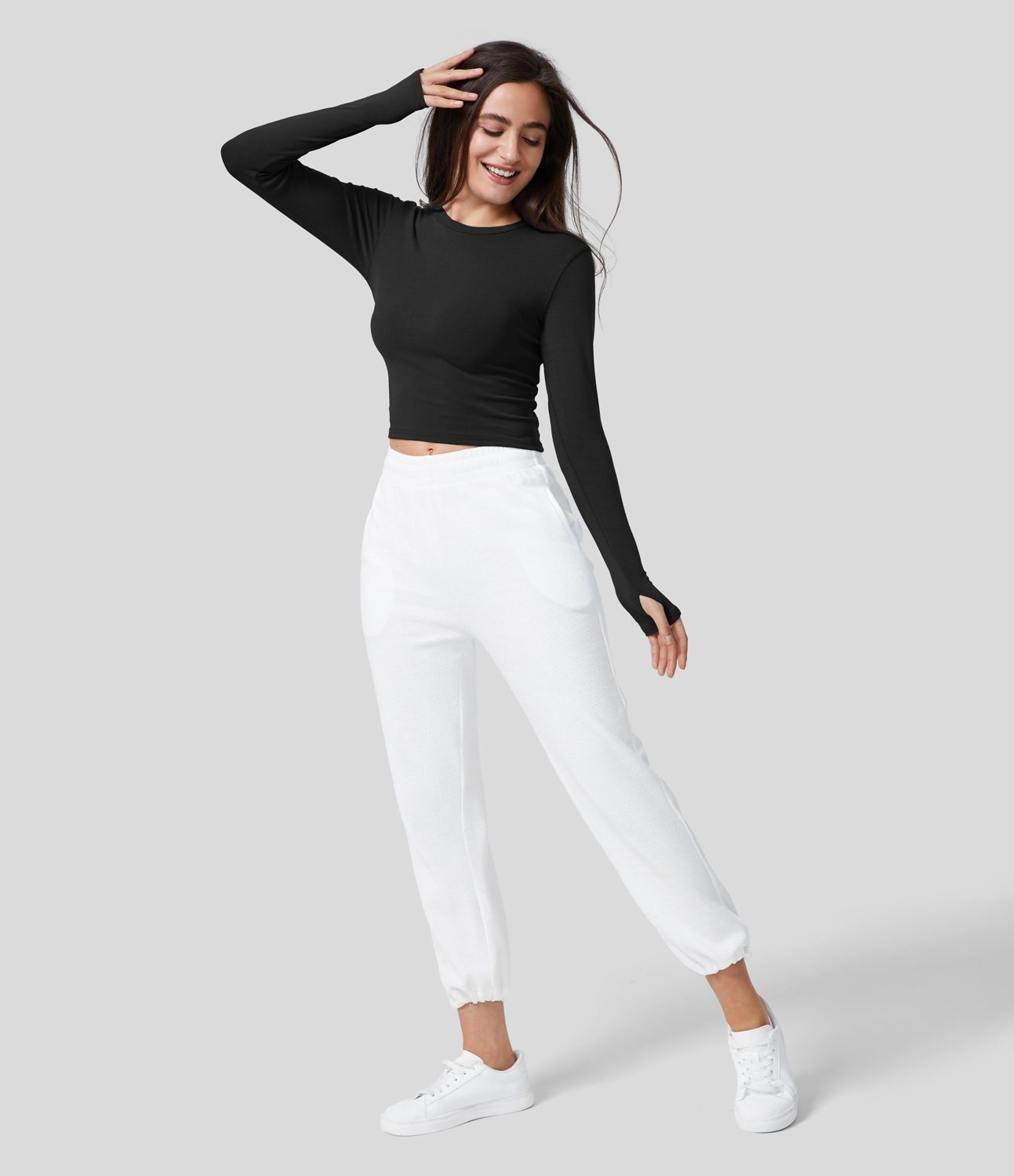 

Halara Ribbed Cut Out Drawstring Ruched Thumb Hole Cropped Casual Cotton Top Tank Top - Black -  golf tops halter top tunic tops