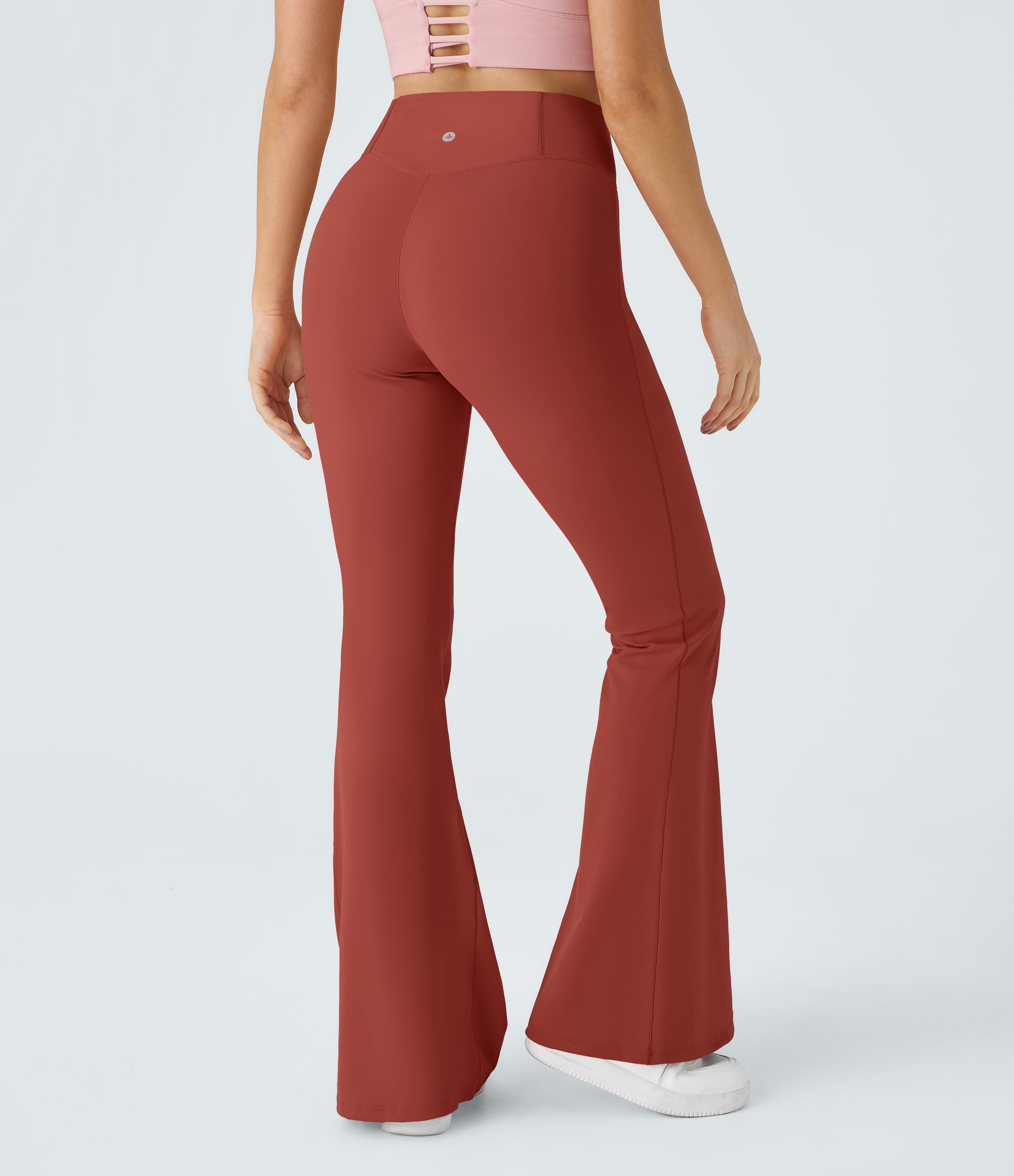 Halara Crossover High Waisted Back Pocket Super Flare Leggings  - Rooibos Tea - S(petite) gym leggings leggings with pockets 