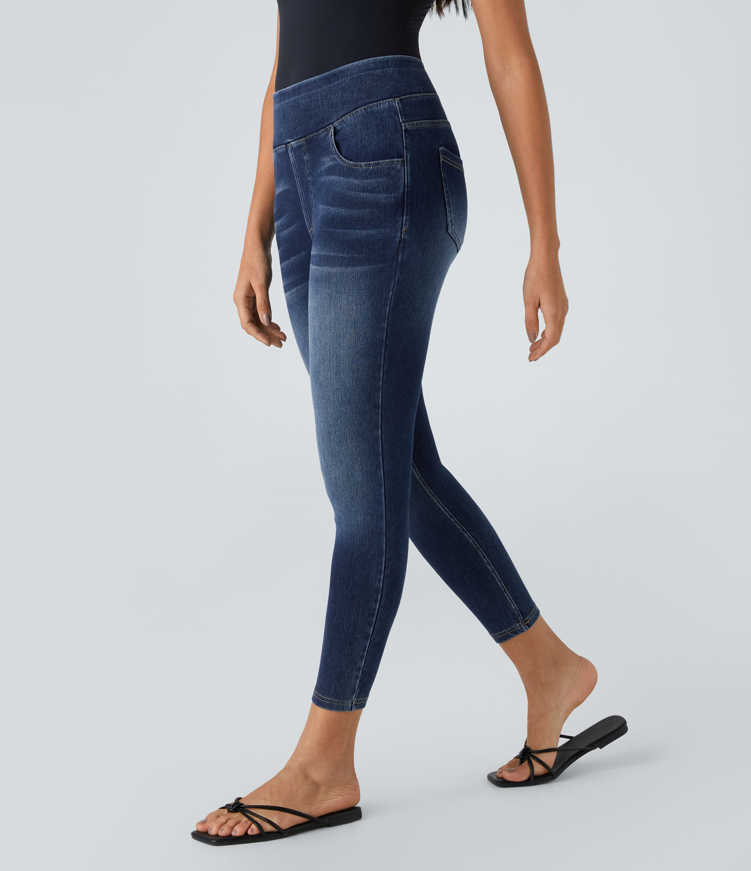 Halara HalaraMagicв„ў High Waisted Back Pocket Stretchy Knit Denim Casual 7/8 Leggings  - Denim Lake Blue - XL 