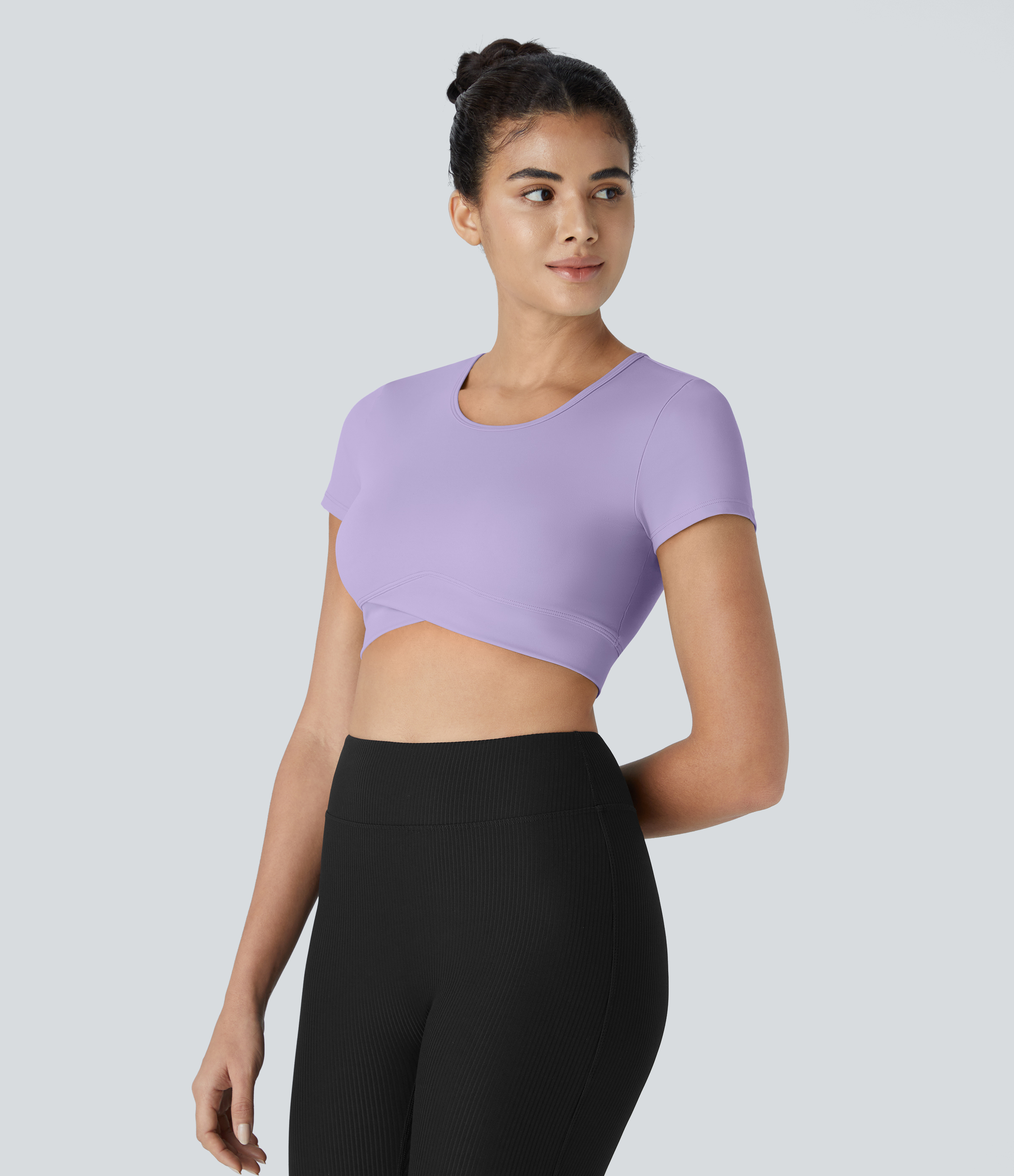Halara In My Feels Cloudfulв„ў Fabric Crossover Hem Cropped Sports Top  - Lavender - L 