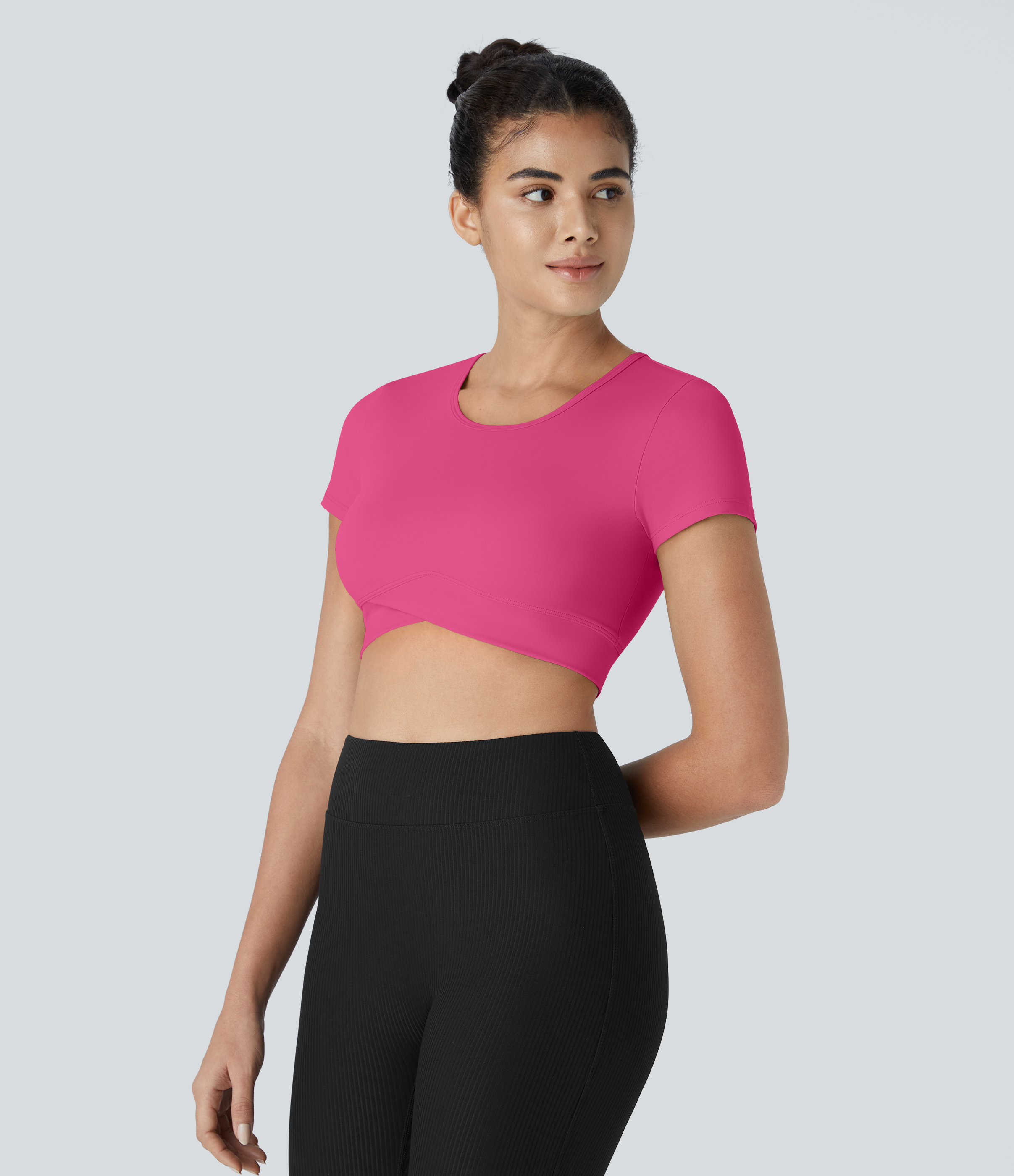 Halara In My Feels Cloudfulв„ў Fabric Crossover Hem Cropped Sports Top  - Fuchsia Purple - XS 