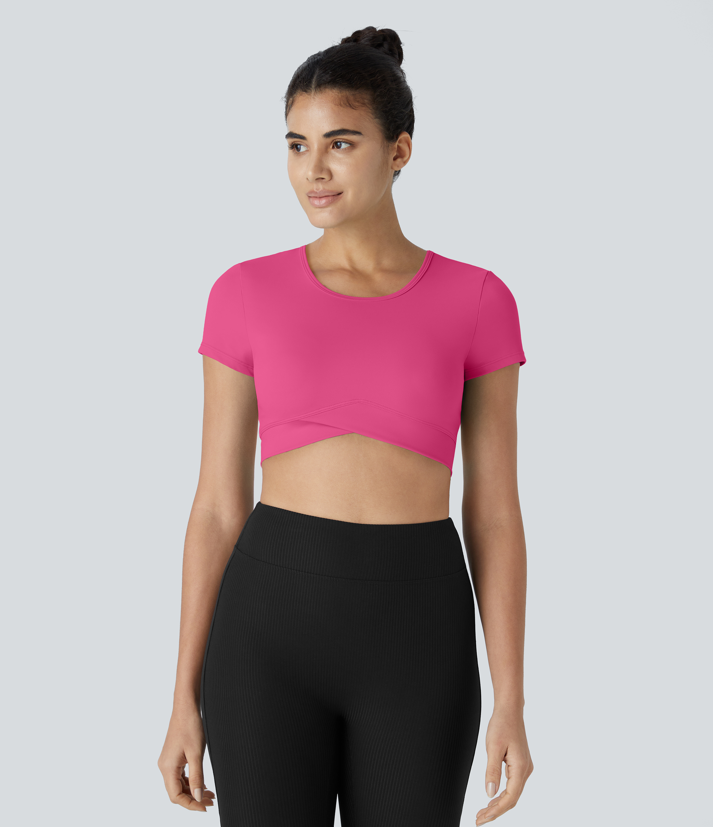 ★andar★ Air Expert Half Neck Crop Top Women's SoftlyZero™ Plush Crossover Hem Cropped Sports Top