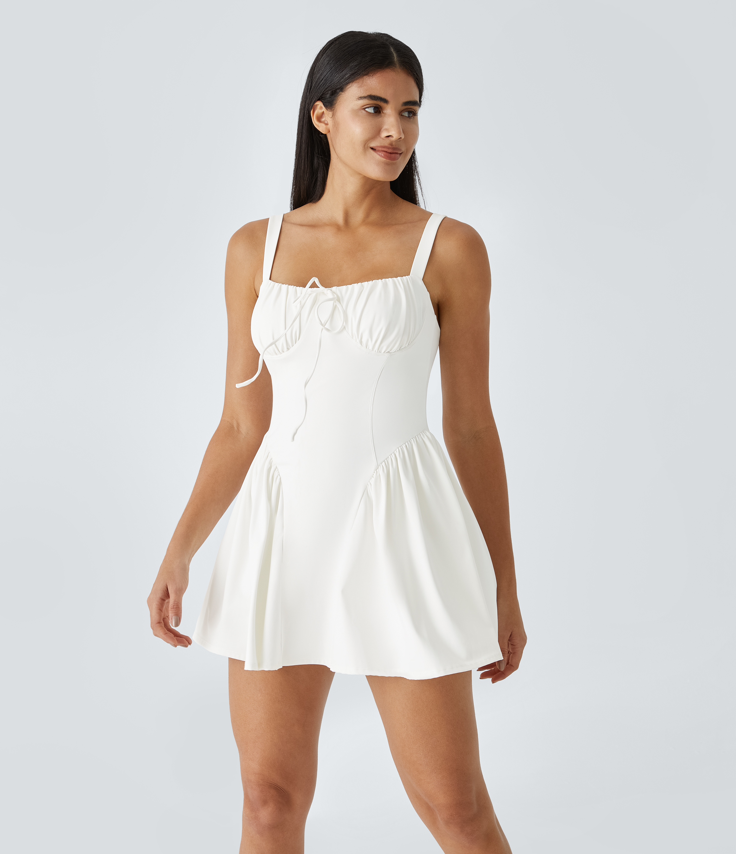 Halara Lace Up Backless 2-in-1 Pocket Mini Slip Dance Active Dress-Easy Peezy Edition Workout Dress - White - M 