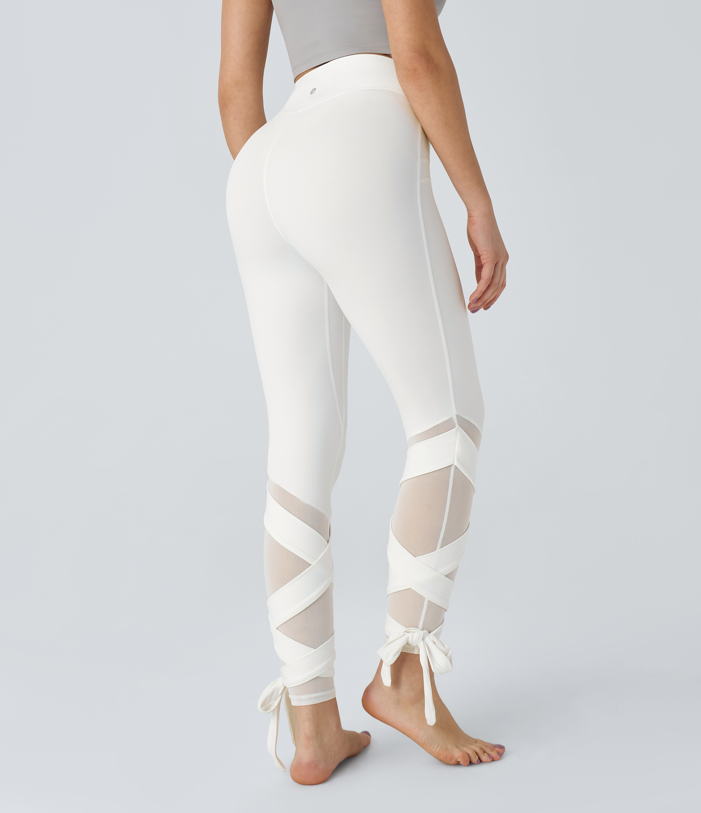 Halara Softlyzeroв„ў High Waisted Contrast Mesh Crisscross Lace Up Yoga 7/8 Leggings-UPF50+  - White - XS(7/8) gym leggings 