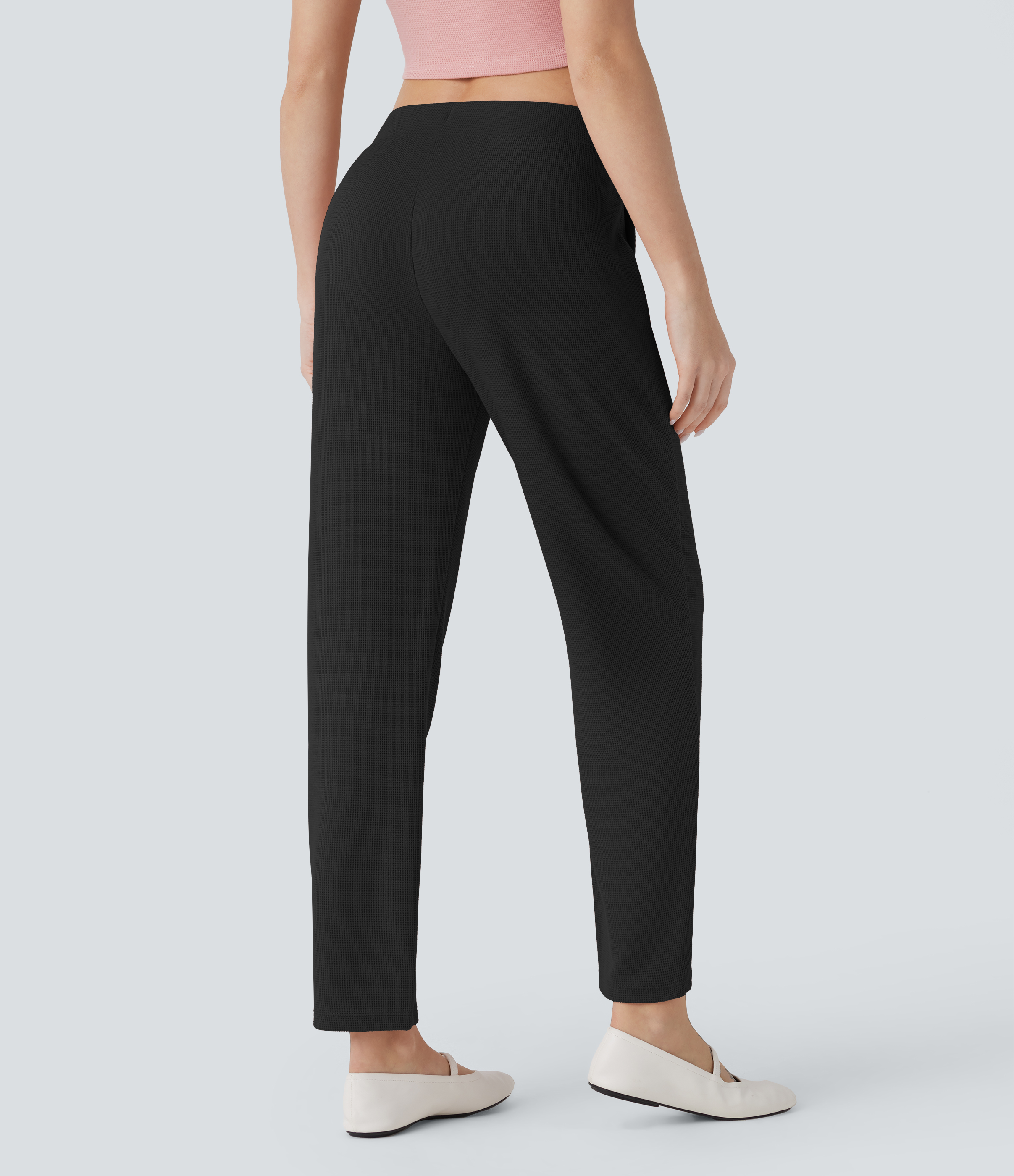 Halara Low Rise Drawstring Side Pocket Tapered Waffle Lounge Pants  - Black - XS(regular) 