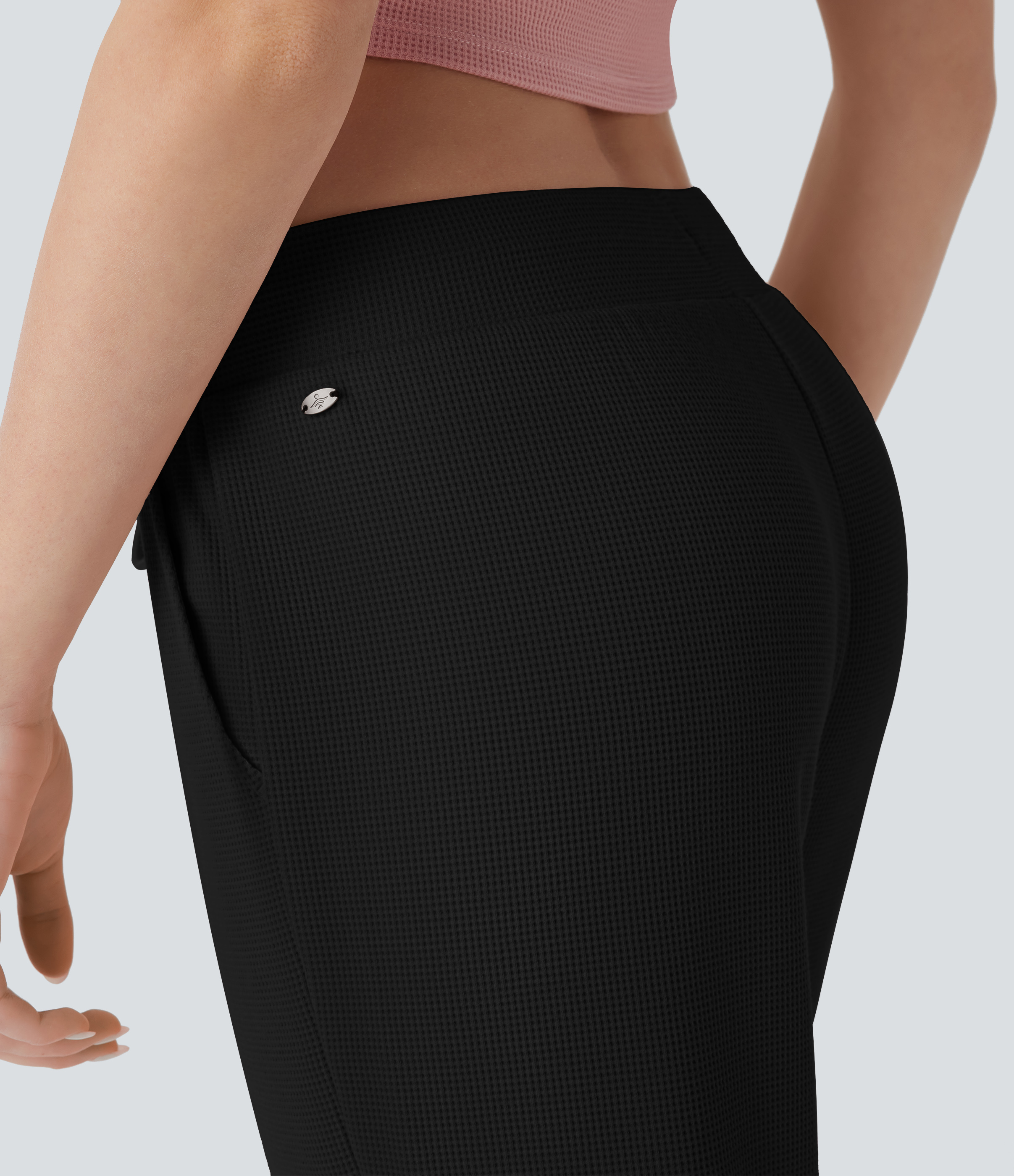 Halara Low Rise Drawstring Side Pocket Tapered Waffle Lounge Pants  - Black - XS(regular) 
