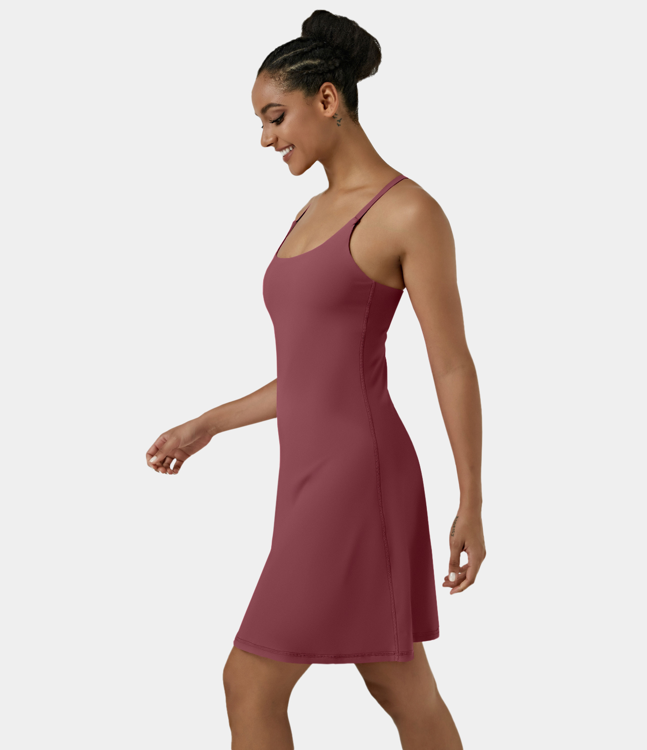 Halara Everyday Cloudfulв„ў Air Fabric Backless 2-in-1 Cool Touch Activity Dress-Euphoria Air-Longer Dress & Adjustable Straps Workout Dress - Cordovan - XS 