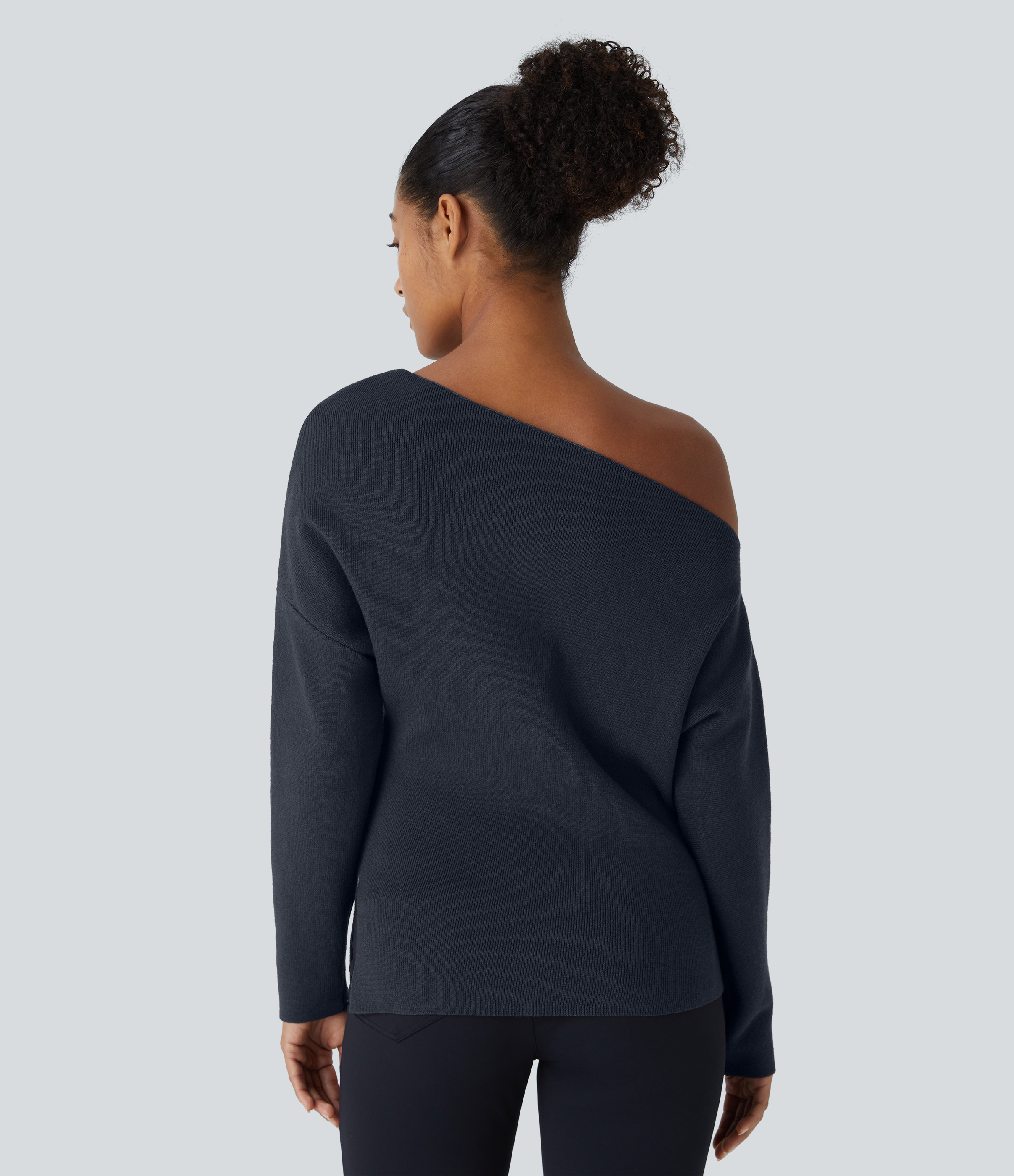 Halara Off Shoulder Long Sleeve Split Work Sweater  - Navy Blazer - S 
