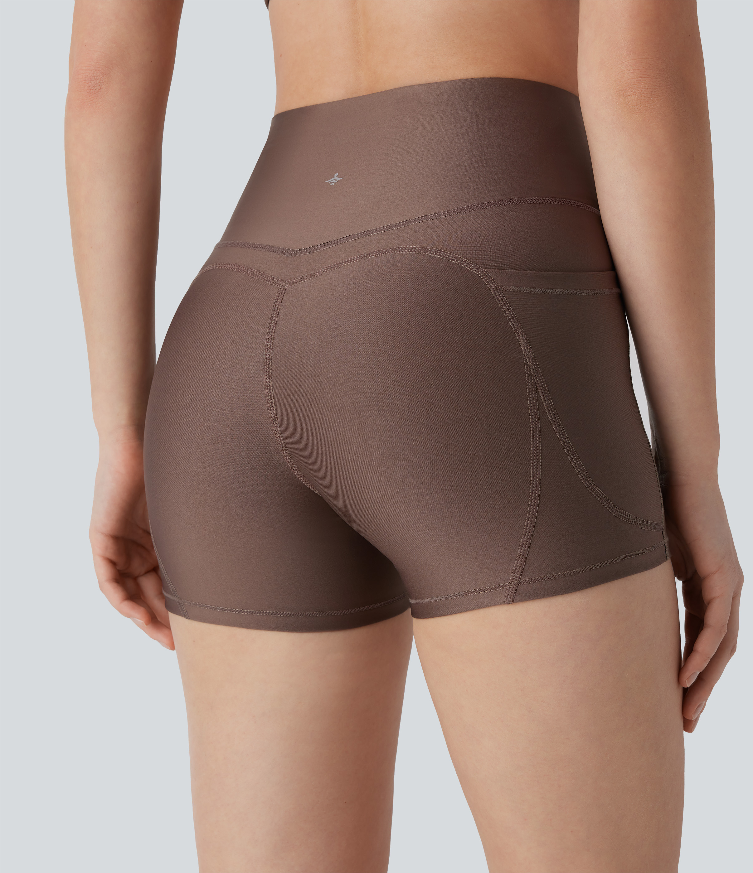 Halara SoCinched High Waisted Tummy Control Side Pocket Sheen Running Biker Shorts 3``  - Hay Brown - L biker shorts women black biker shorts 