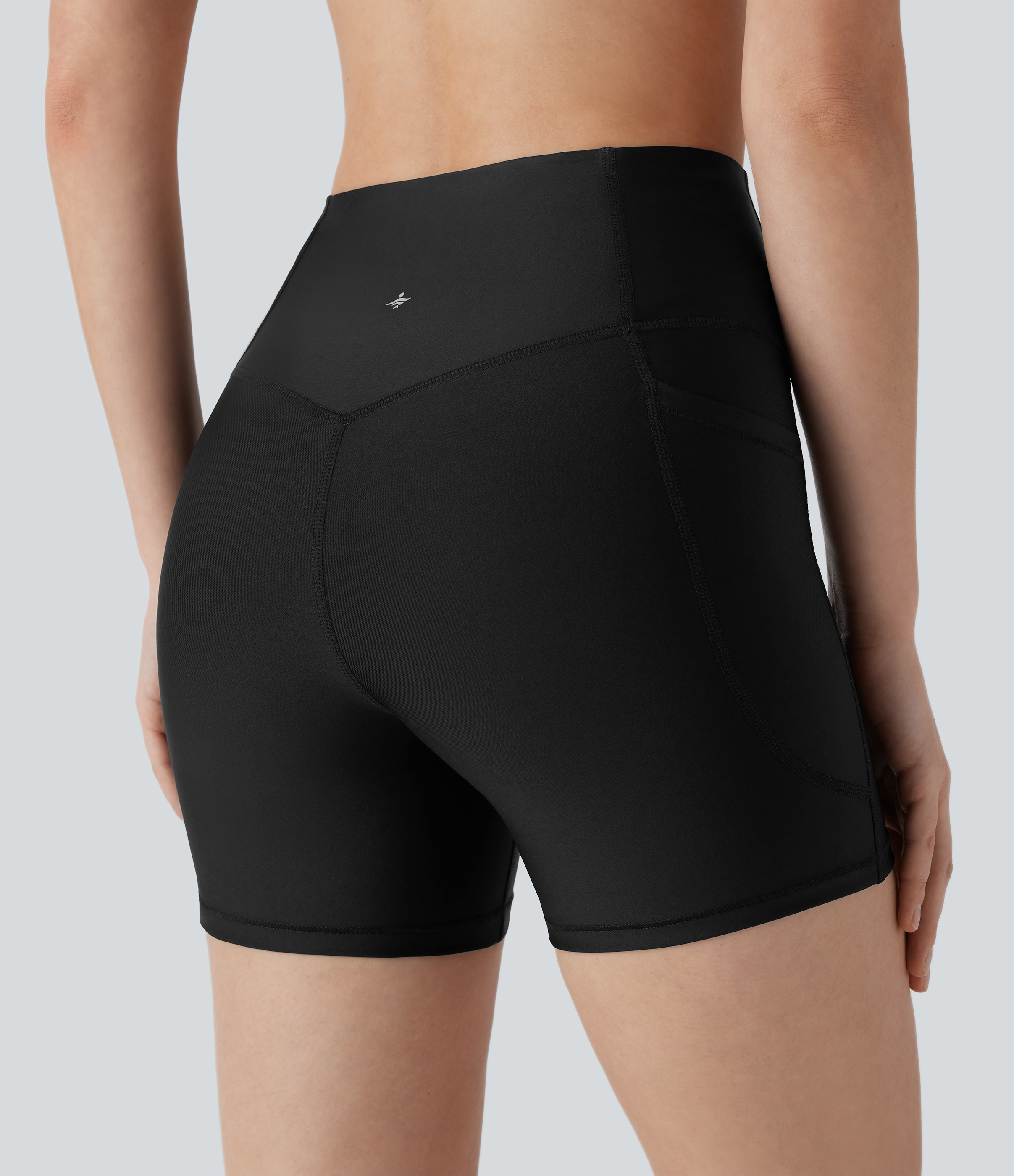 Halara SoCinched High Waisted Tummy Control Side Pocket Sheen Running Biker Shorts 5``  - Black - XS biker shorts women black biker shorts 