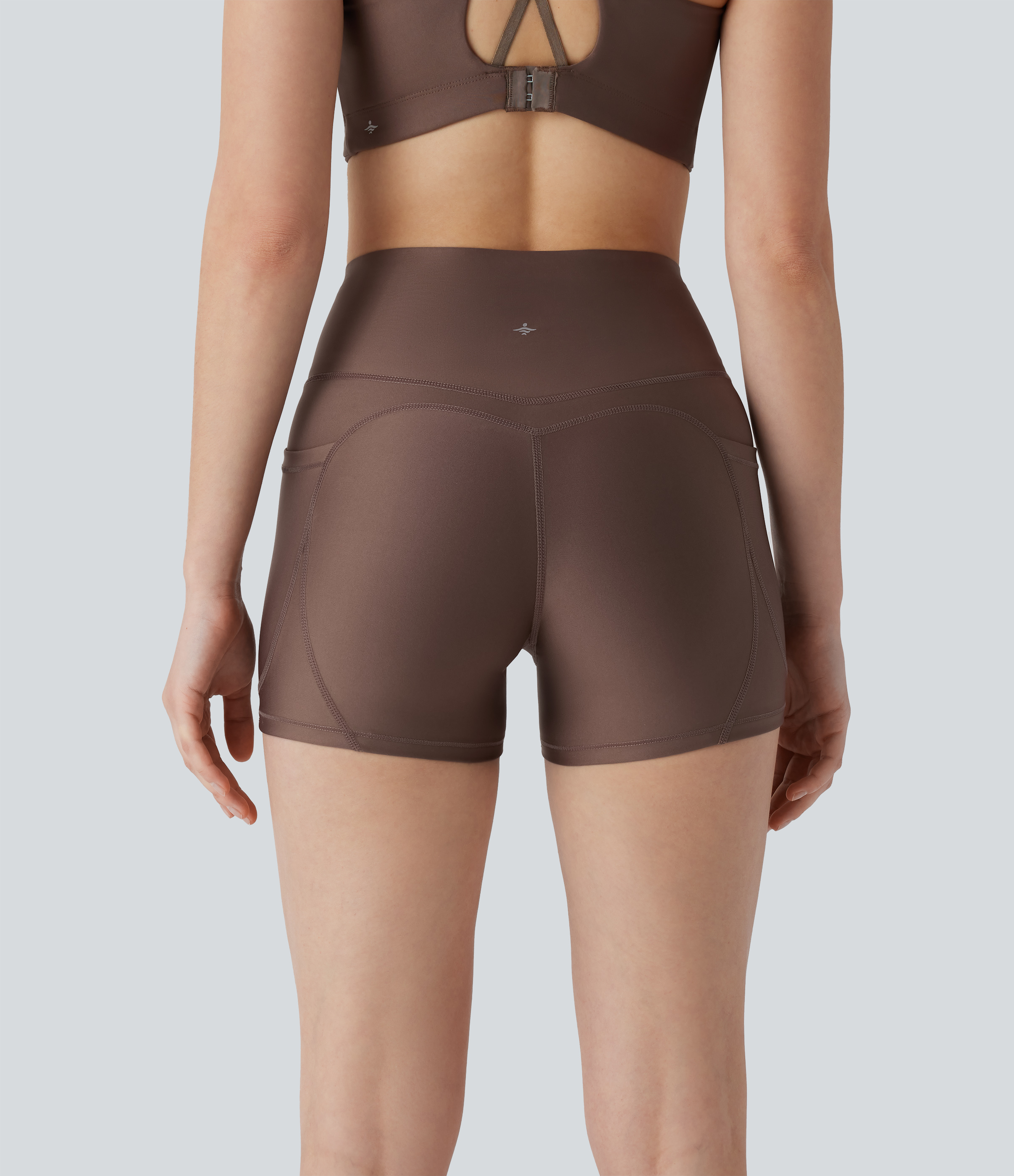 Halara SoCinched High Waisted Tummy Control Side Pocket Sheen Running Biker Shorts 3``  - Hay Brown - L biker shorts women black biker shorts 