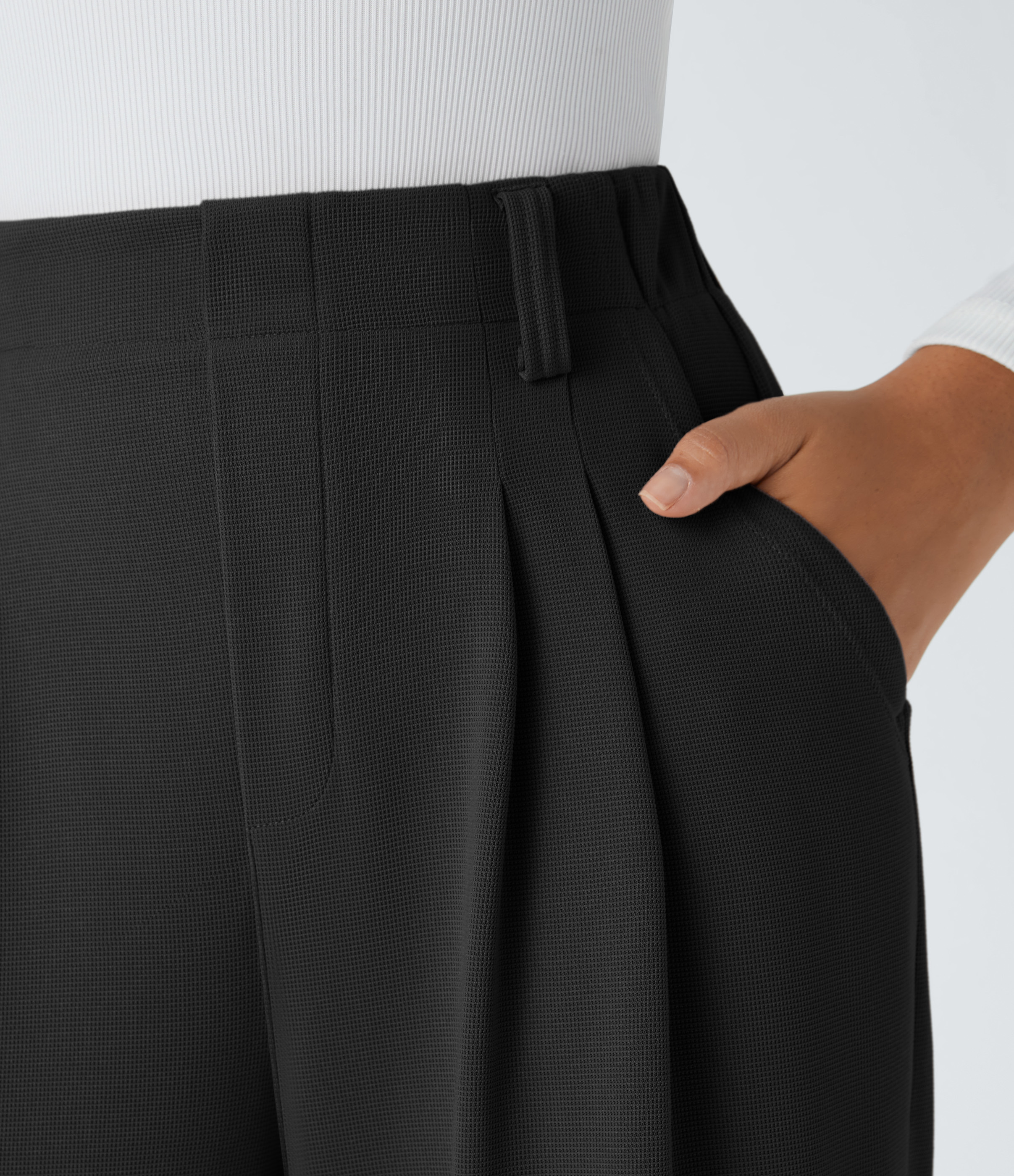 Halara HalaraFlexв„ў High Waisted Plicated Side Pocket Wide Leg Waffle Work Pants  - Black - L(regular) sweatpants jogger pants 