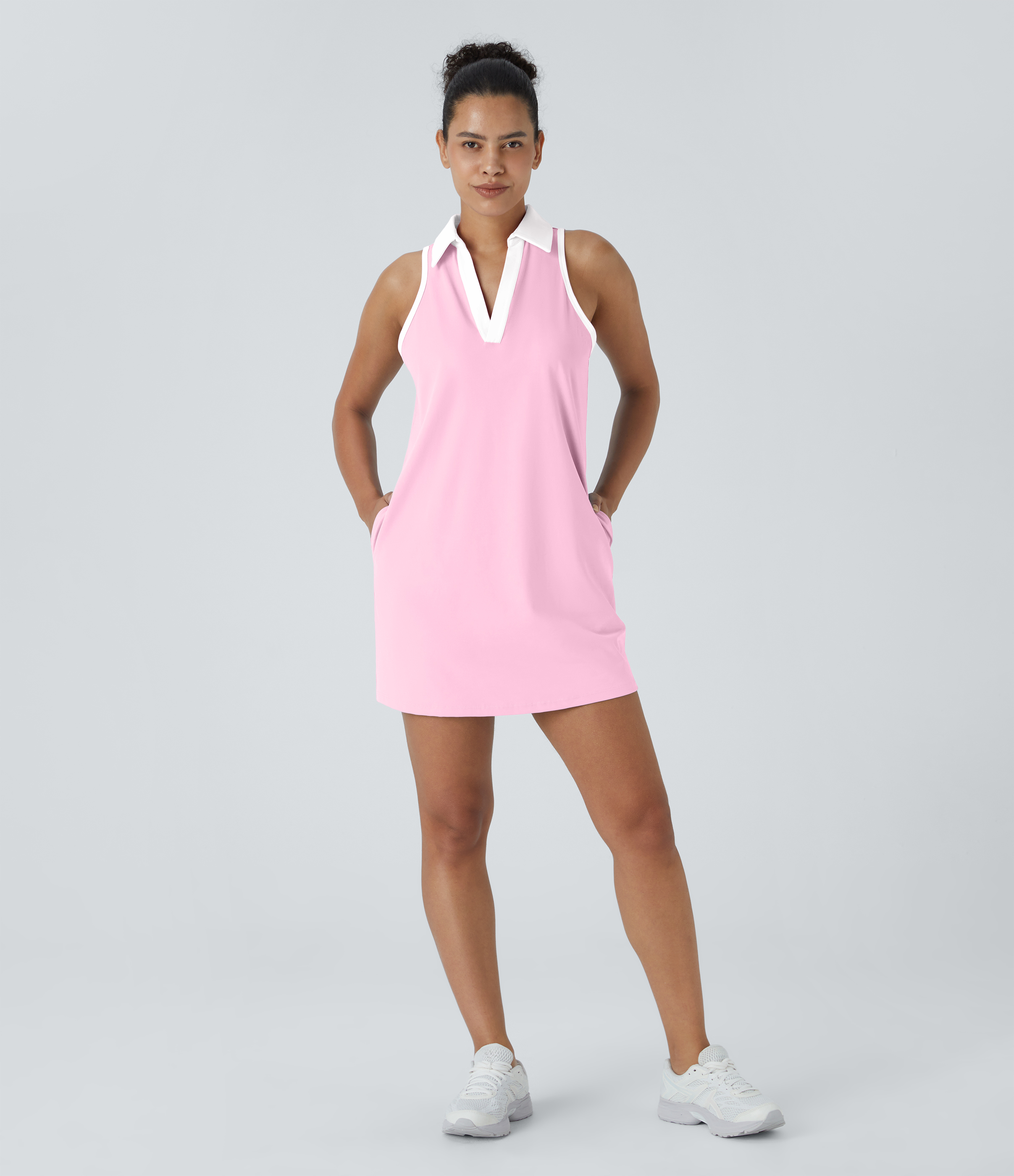 Halara Softlyzeroв„ў Airy Collar Pocket Color Block 2-Piece Cool Touch Mini Golf Active Dress-Golf Tee Pocket Workout Dress - Nosegay - M 