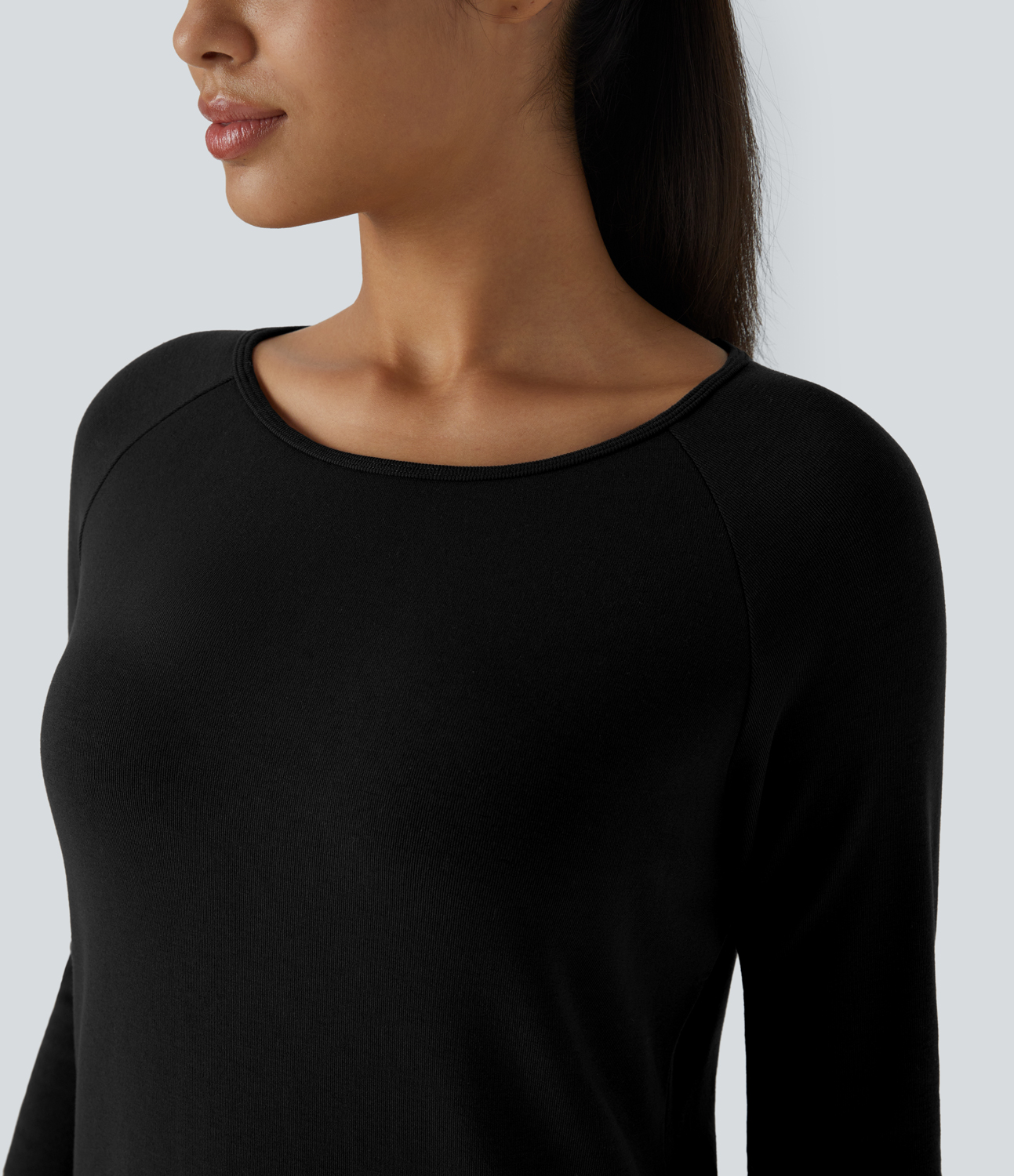 Halara Raglan Long Sleeve Thumb Hole Thermal Mini Casual Dress Casual Dress - Black - L slip dress beach dress ruched dress halter dress 