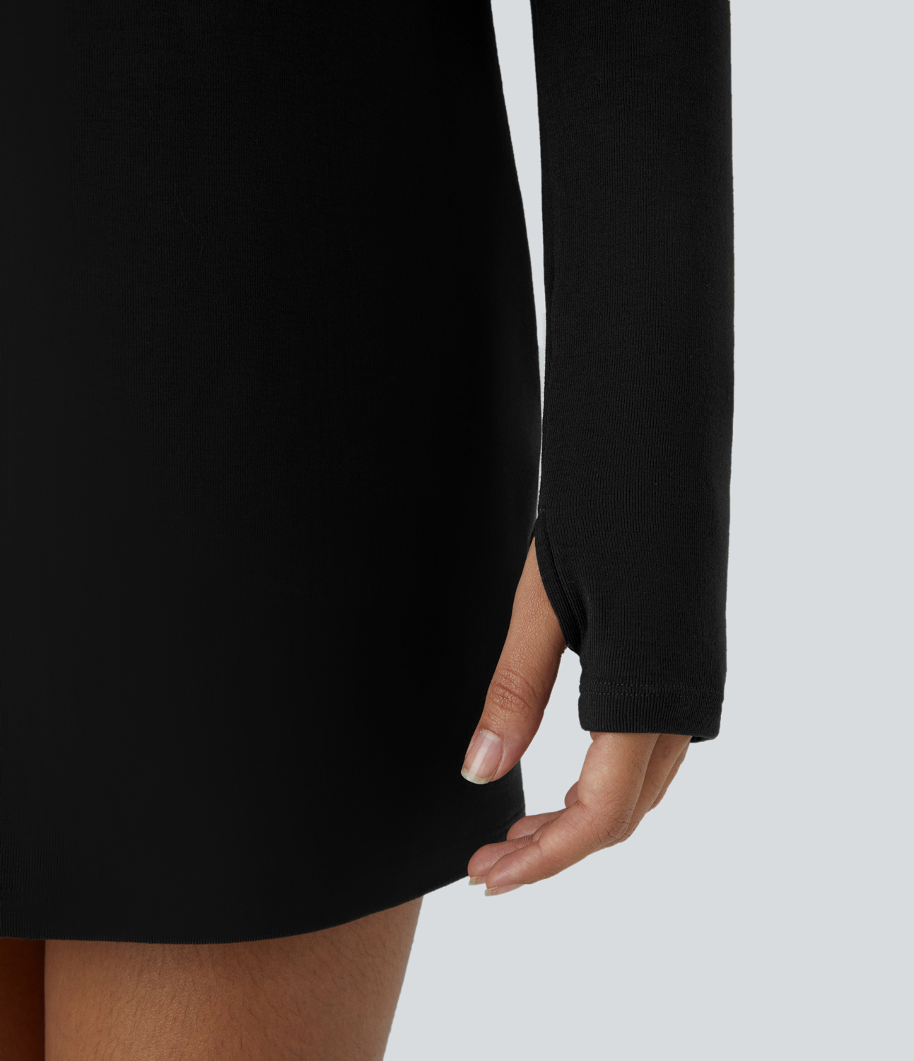 Halara Raglan Long Sleeve Thumb Hole Thermal Mini Casual Dress Casual Dress - Black - L slip dress beach dress ruched dress halter dress 