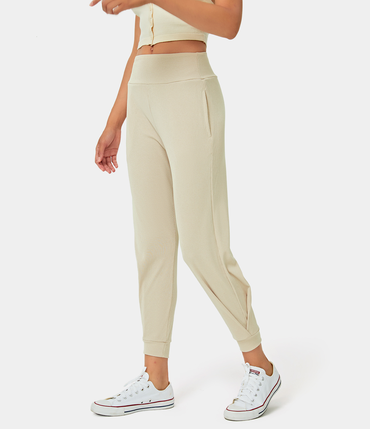 Women's High Waisted Side Pocket Plain Sweatpants HALARA
