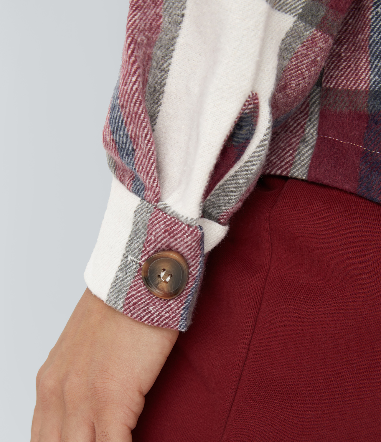 Halara Hooded Drawstring Button Side Pocket Plaid Fleece Casual Jacket  - Wine Red Square - M 