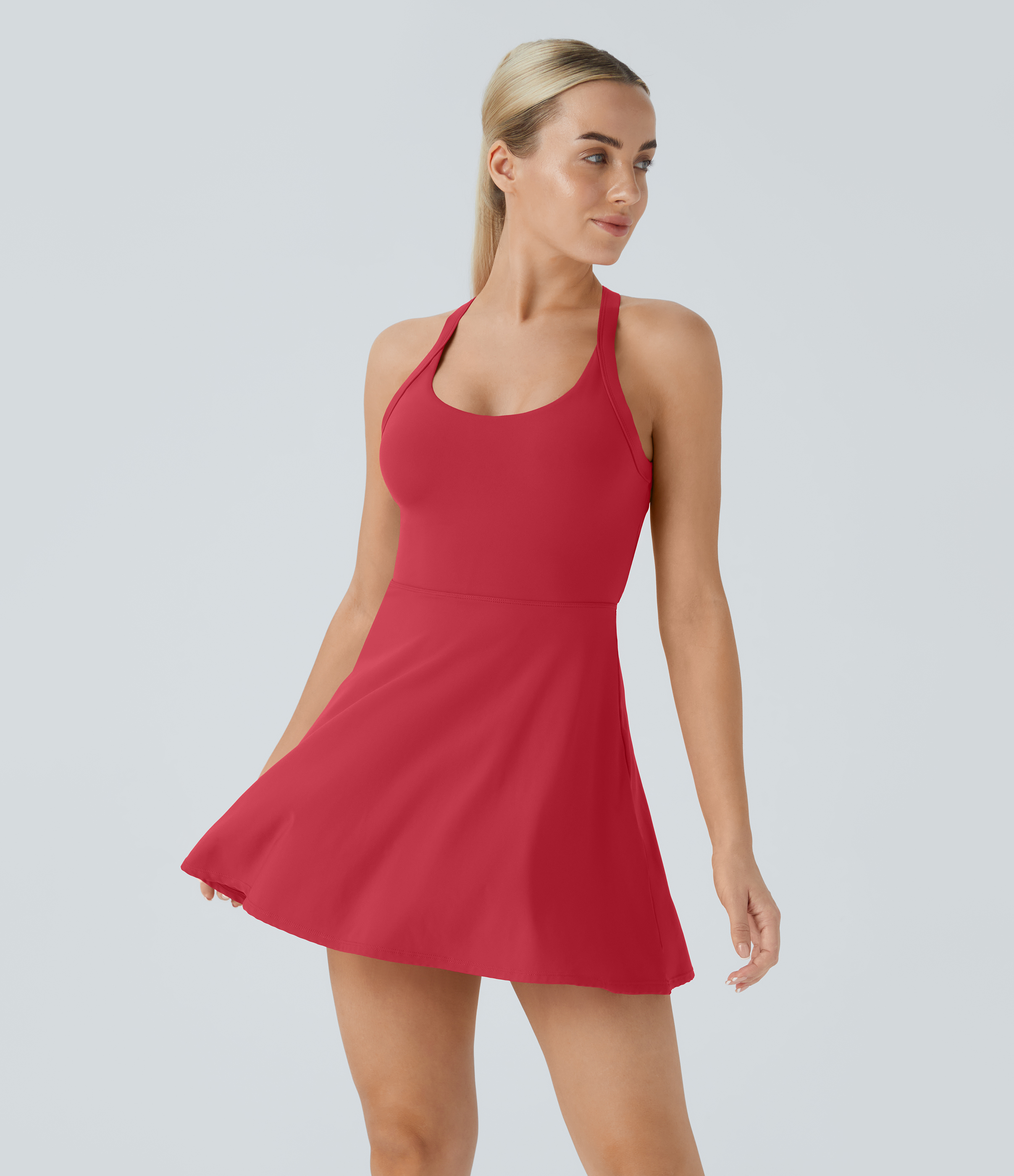 Halara Backless Cut Out Twisted Side Pocket 2-in-1 Barre Ballet Dance Dress Workout Dress - Winterberry - XS 
