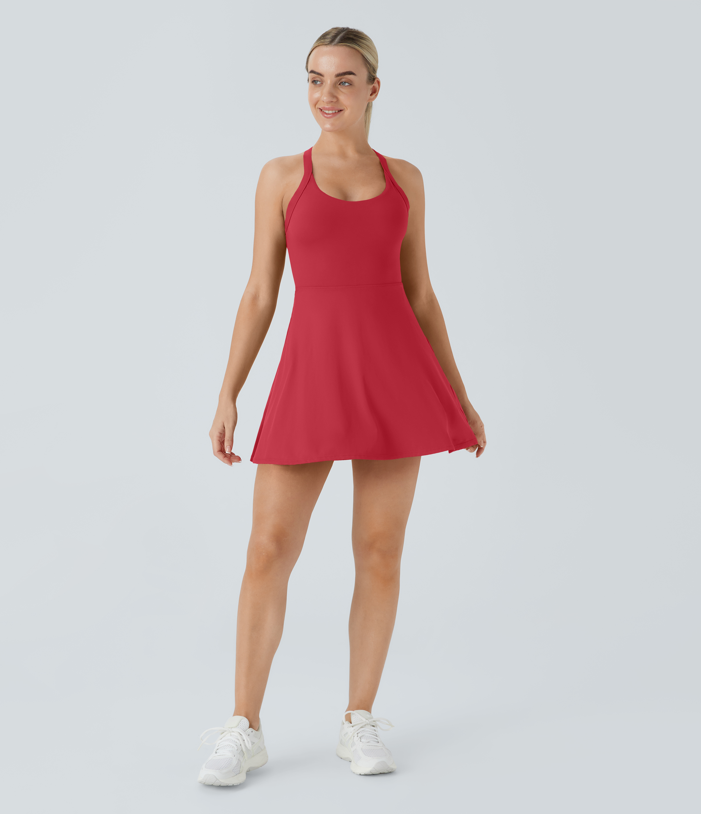 Halara Backless Cut Out Twisted Side Pocket 2-in-1 Barre Ballet Dance Dress Workout Dress - Winterberry - XS 