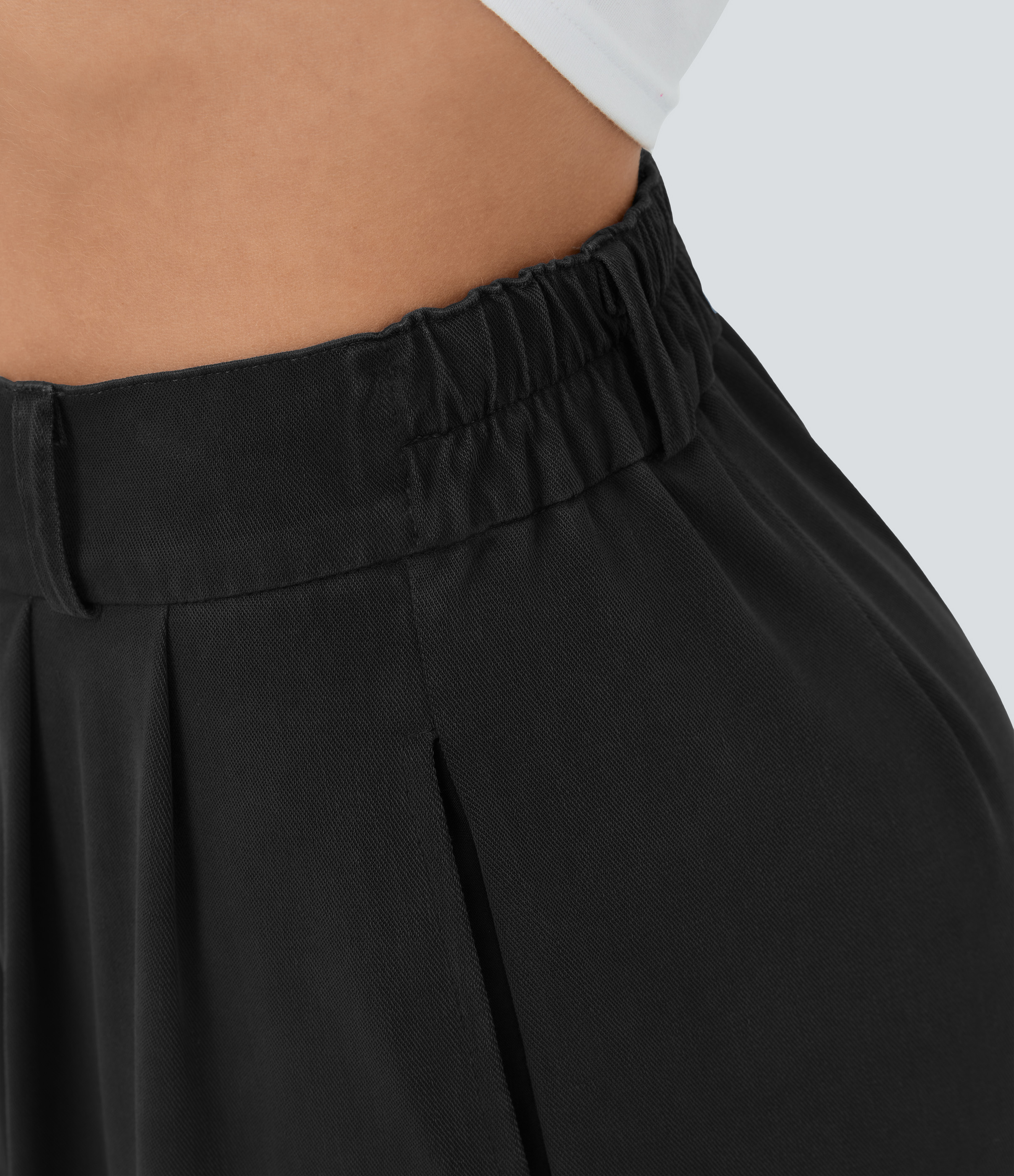 Halara High Waisted Button Zipper Plicated Side Pocket Split Hem Wide Leg Casual Pants  - Thick Black Denim - XS(petite) sweatpants 