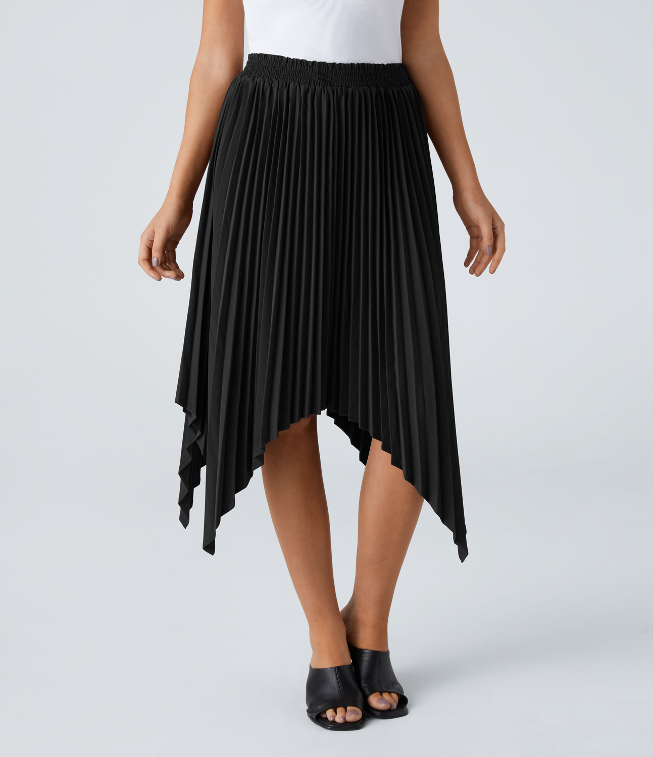 Halara Breezefulв„ў Mid Rise Pleated Hanky Hem Flowy Quick Dry Midi Casual Skirt  - Black - XS(regular) 