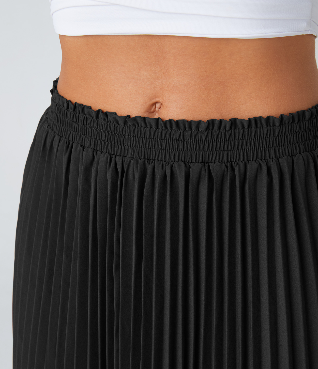 Halara Breezefulв„ў Mid Rise Pleated Hanky Hem Flowy Quick Dry Midi Casual Skirt  - Black - XS(regular) 
