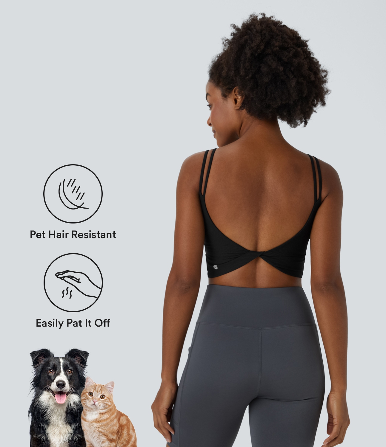 Halara PatitoffВ® Flow Pet Hair Resistant Double Straps Backless Twisted Workout Cropped Tank Top Tank Top - Black - S golf tops halter top 