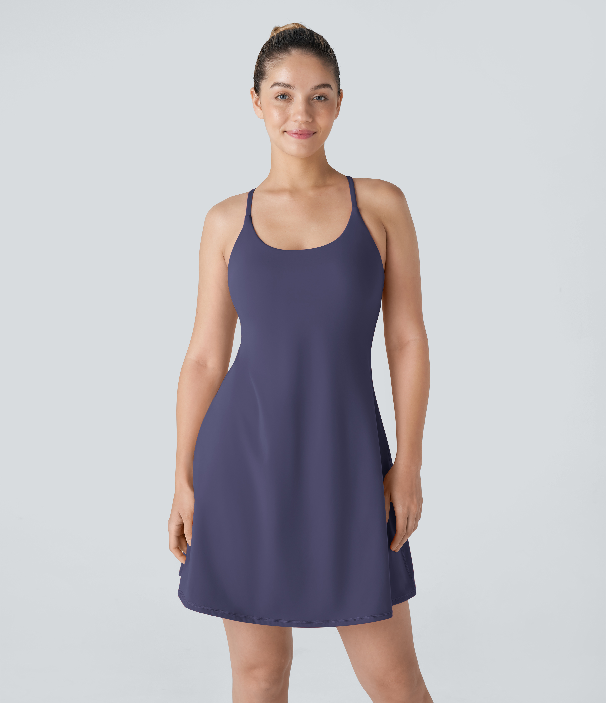Halara Softlyzeroв„ў Plush Backless Active Dress-Longer Length-Easy Peezy Edition Workout Dress - Peacoat - S(Long) 