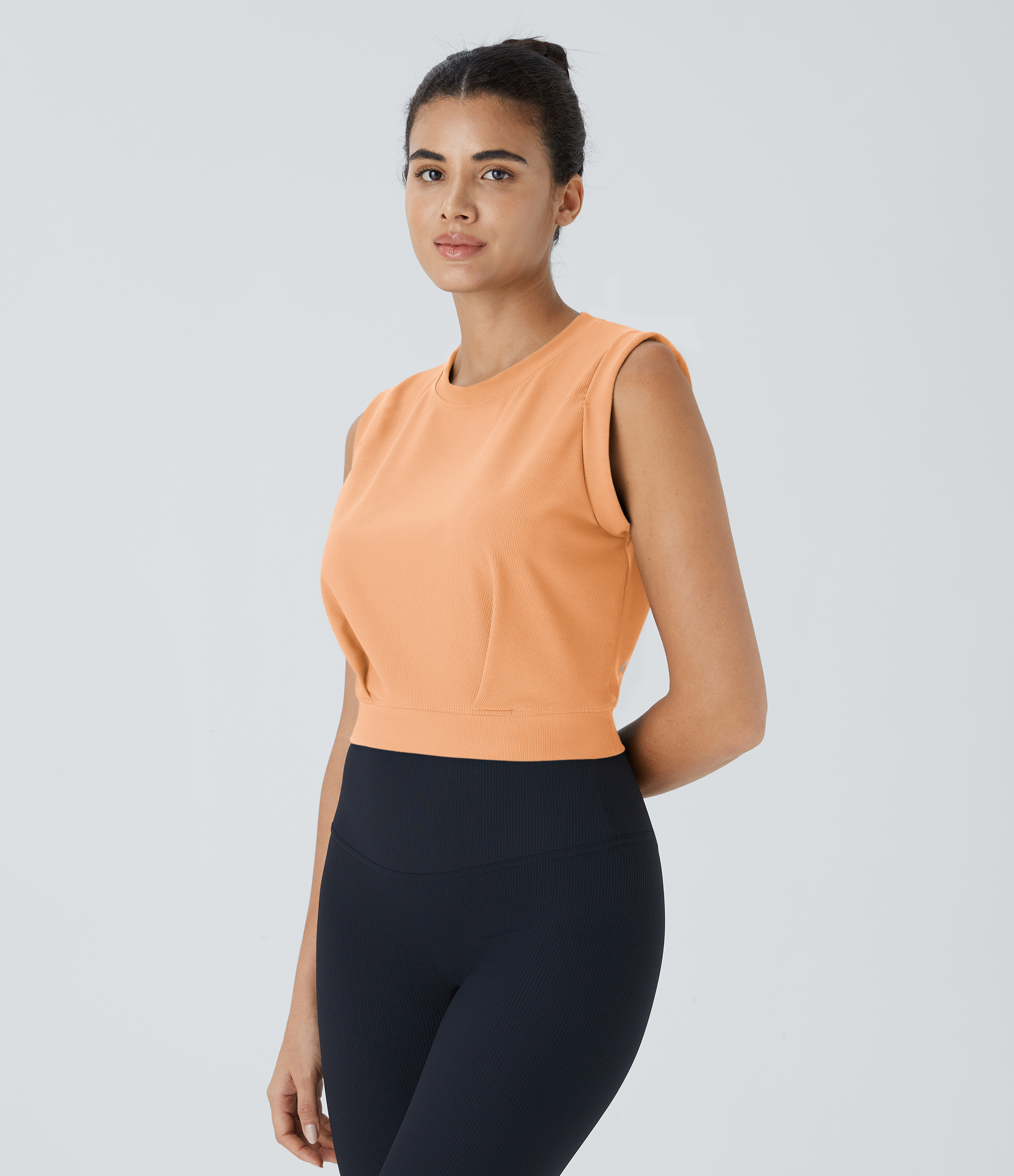 Halara Patitoffв„ў Flow Pet Hair Resistant Crew Neck Sleeveless Cropped Yoga Tank Top Tank Top - Peach Cobbler - XL golf tops halter top 