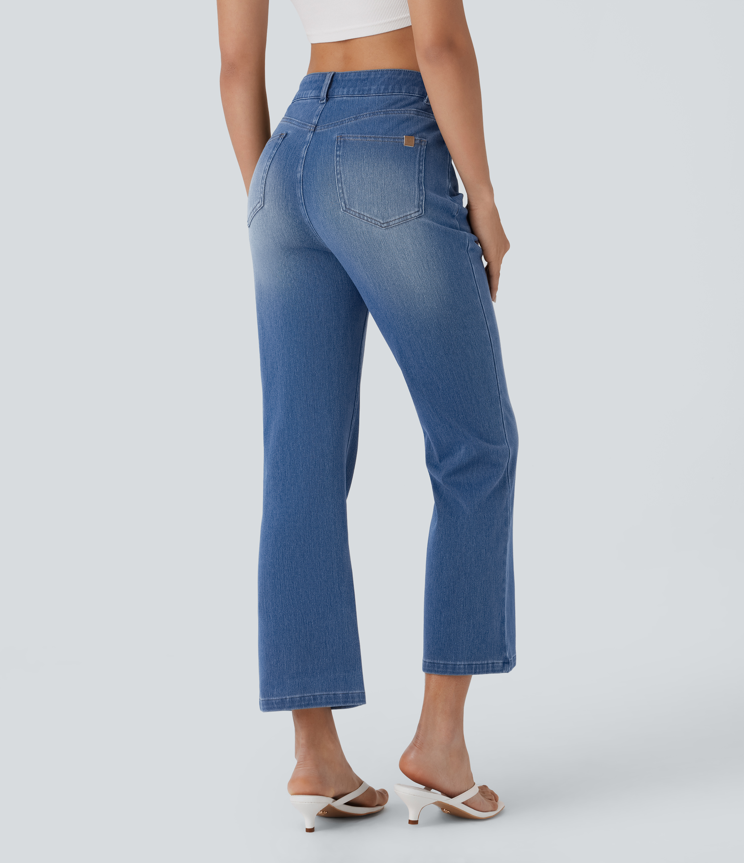 Mayan Blue Denim Jeans Halara Flex™ Denim tiro alto elástico múltiple bolsillo cierre botón / 2