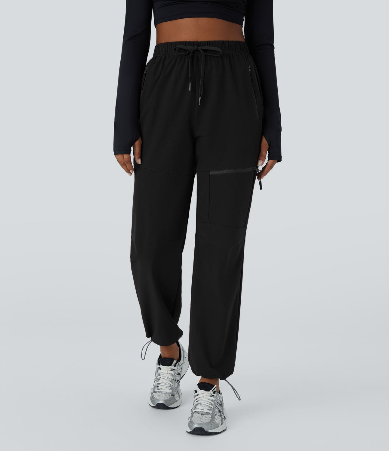 Halara High Waisted Drawstring Multiple Zip Pockets Adjustable Drawcord Hiking Pants  - Black - XL(regular) 