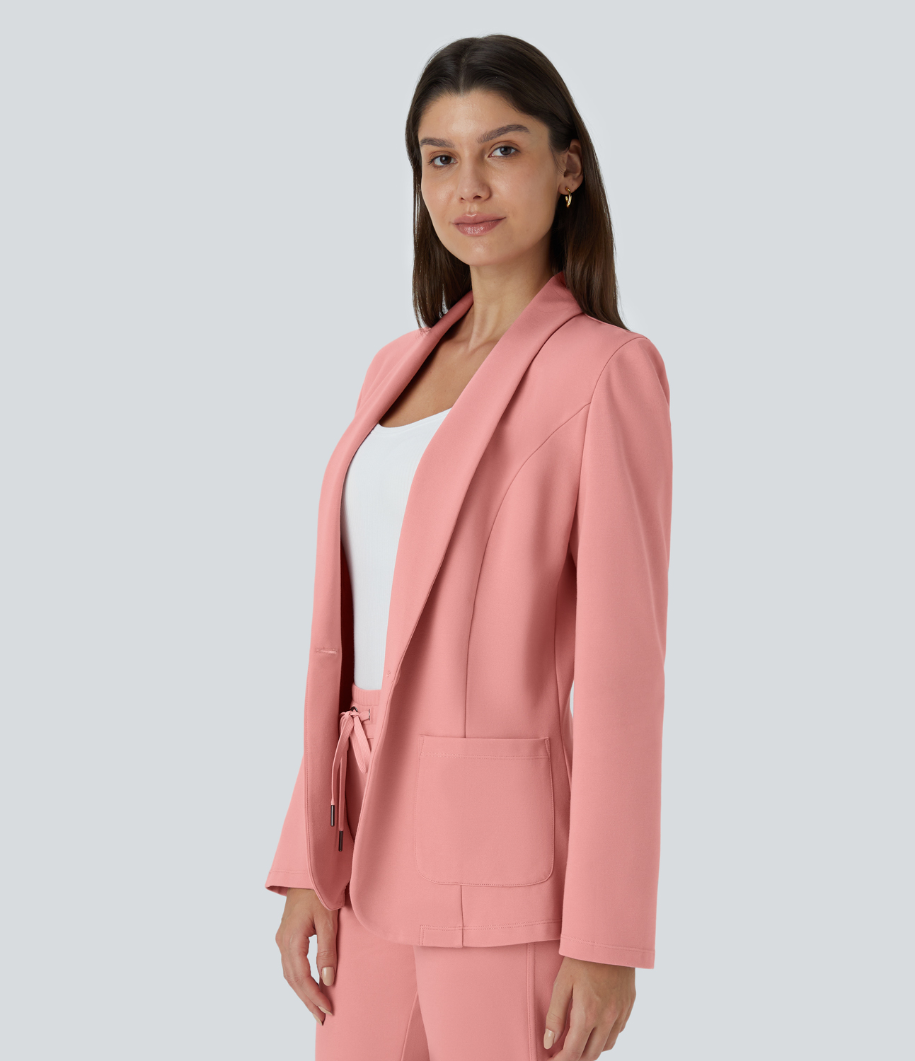 Halara Shawl Collar Single Button Front Pocket Work Blazer  - Peach Blossom Pink - XL 