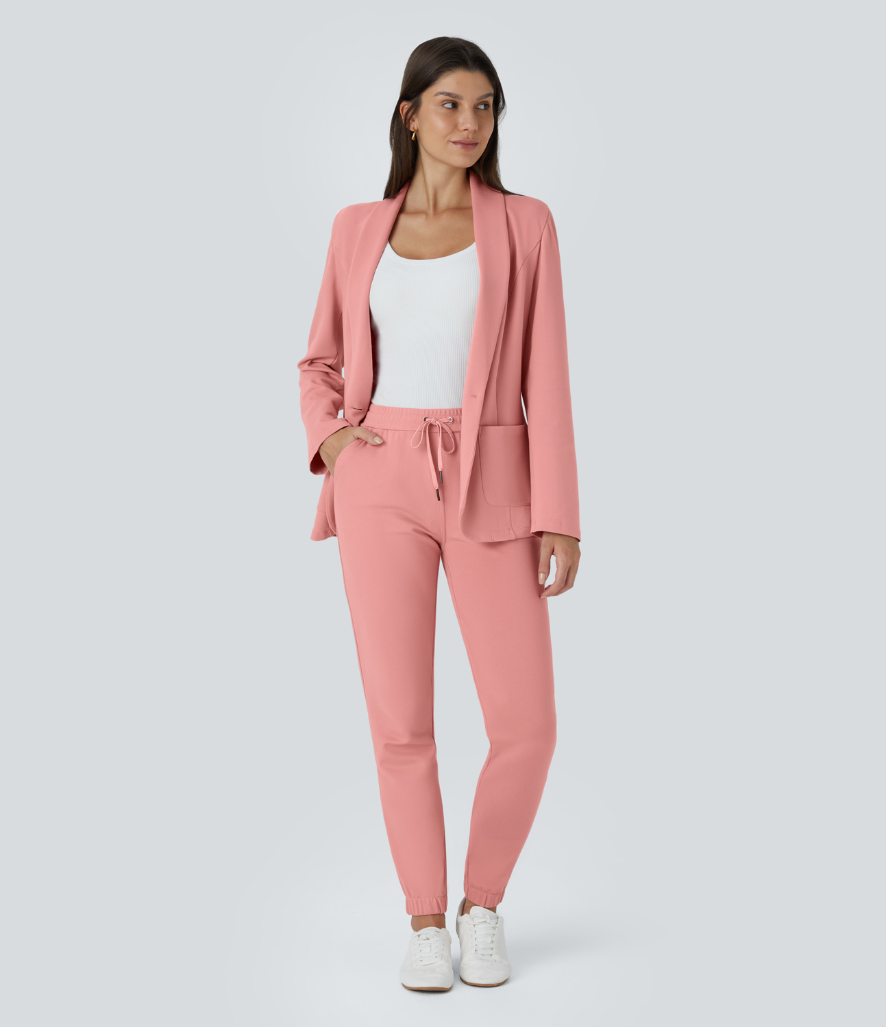 Halara Shawl Collar Single Button Front Pocket Work Blazer  - Peach Blossom Pink - XL 