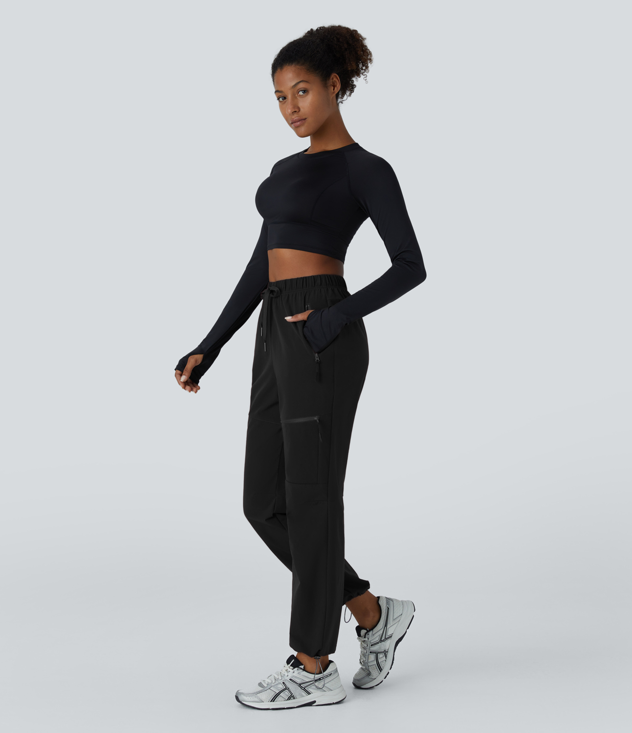 Halara High Waisted Drawstring Multiple Zip Pockets Adjustable Drawcord Hiking Pants  - Black - XL(regular) 