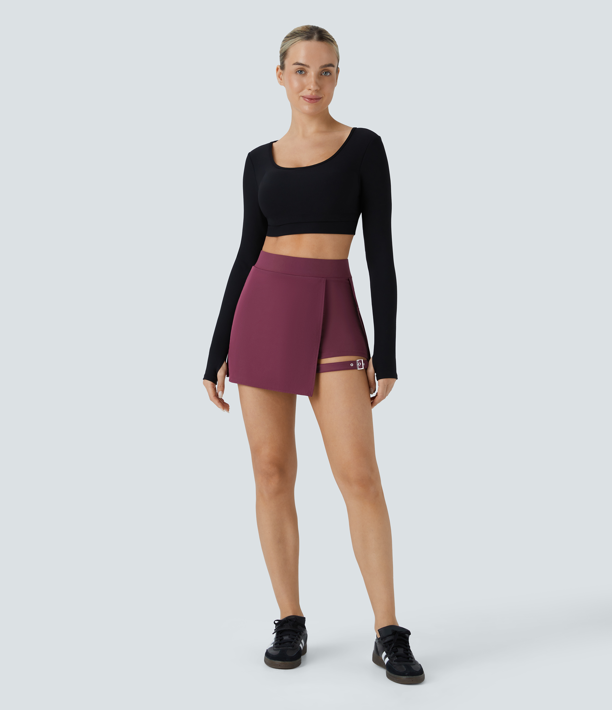 Halara Breezefulв„ў High Waisted Contrast Pleated 2-in-1 Side Pocket Adjustable Buckle Mini Quick Dry Casual Skirt  - Amaranth - S(regular) 