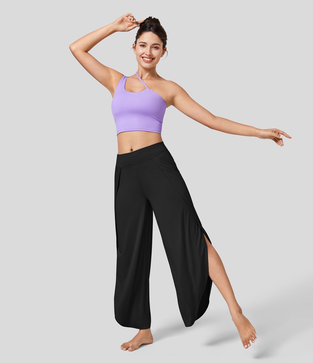 Halara Mid Rise Inside Drawstring Split Flowy Quick Dry Yoga Pants  - Black - XL(regular) 