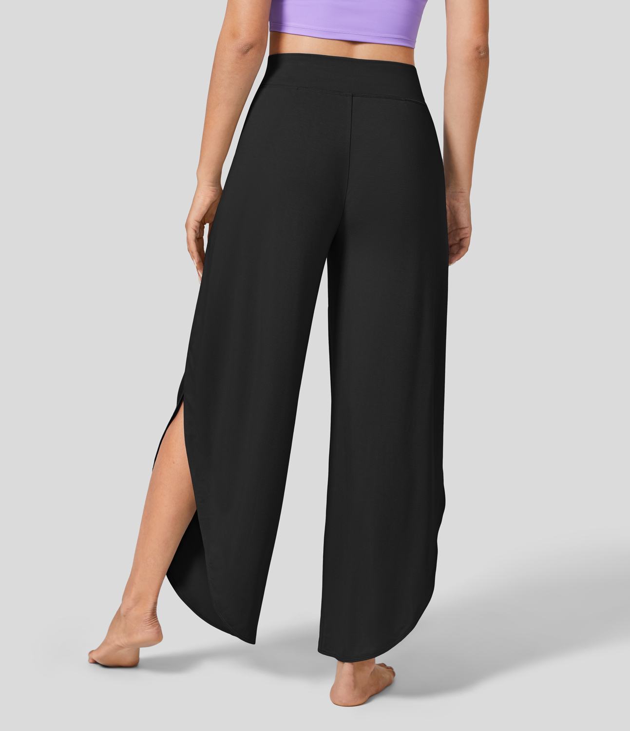 Halara Mid Rise Inside Drawstring Split Flowy Quick Dry Yoga Pants  - Black - XL(regular) 