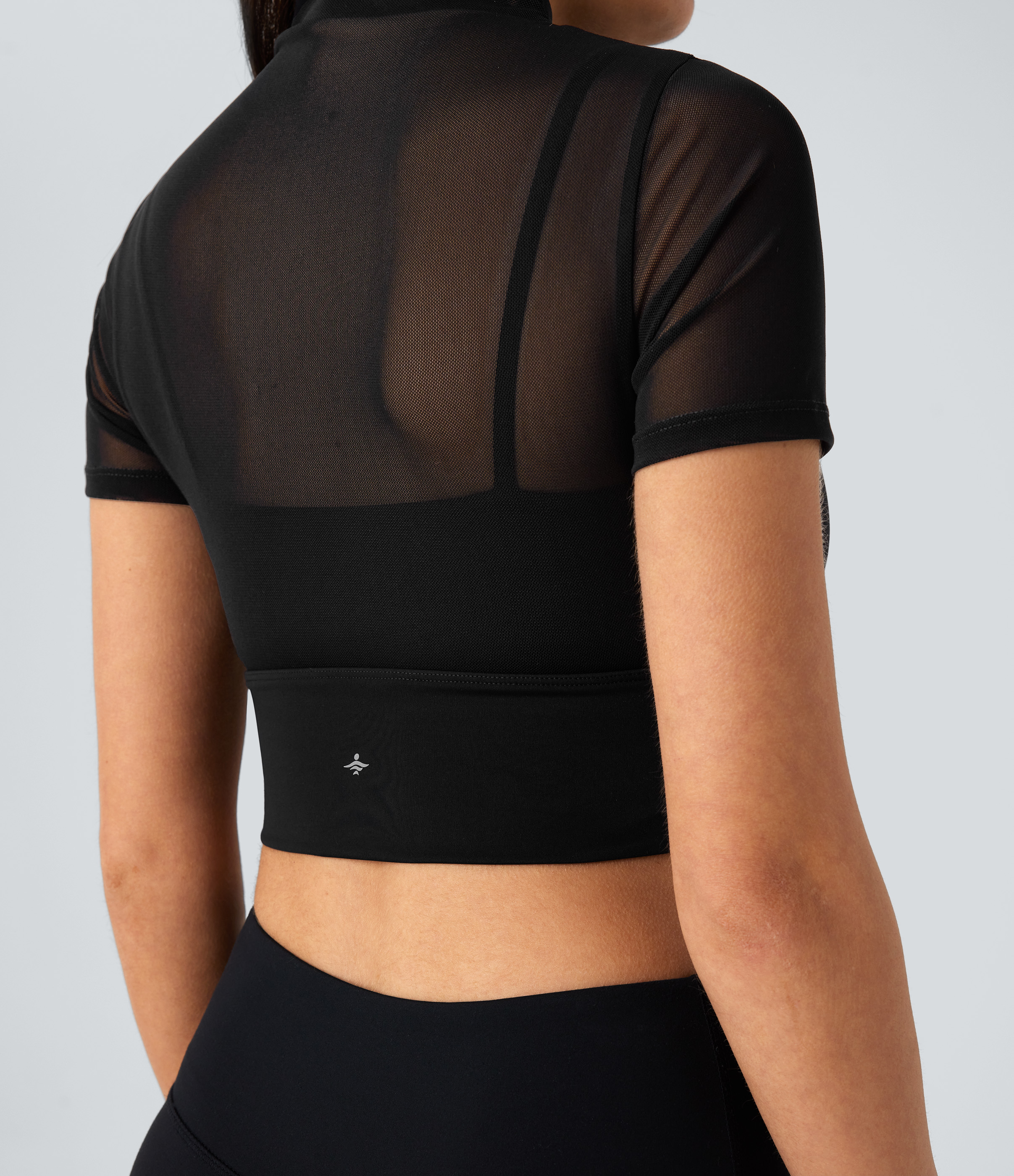 Halara Contrast Mesh Short Sleeve 2-in-1 Cropped Yoga Sports Top  - Black - S 