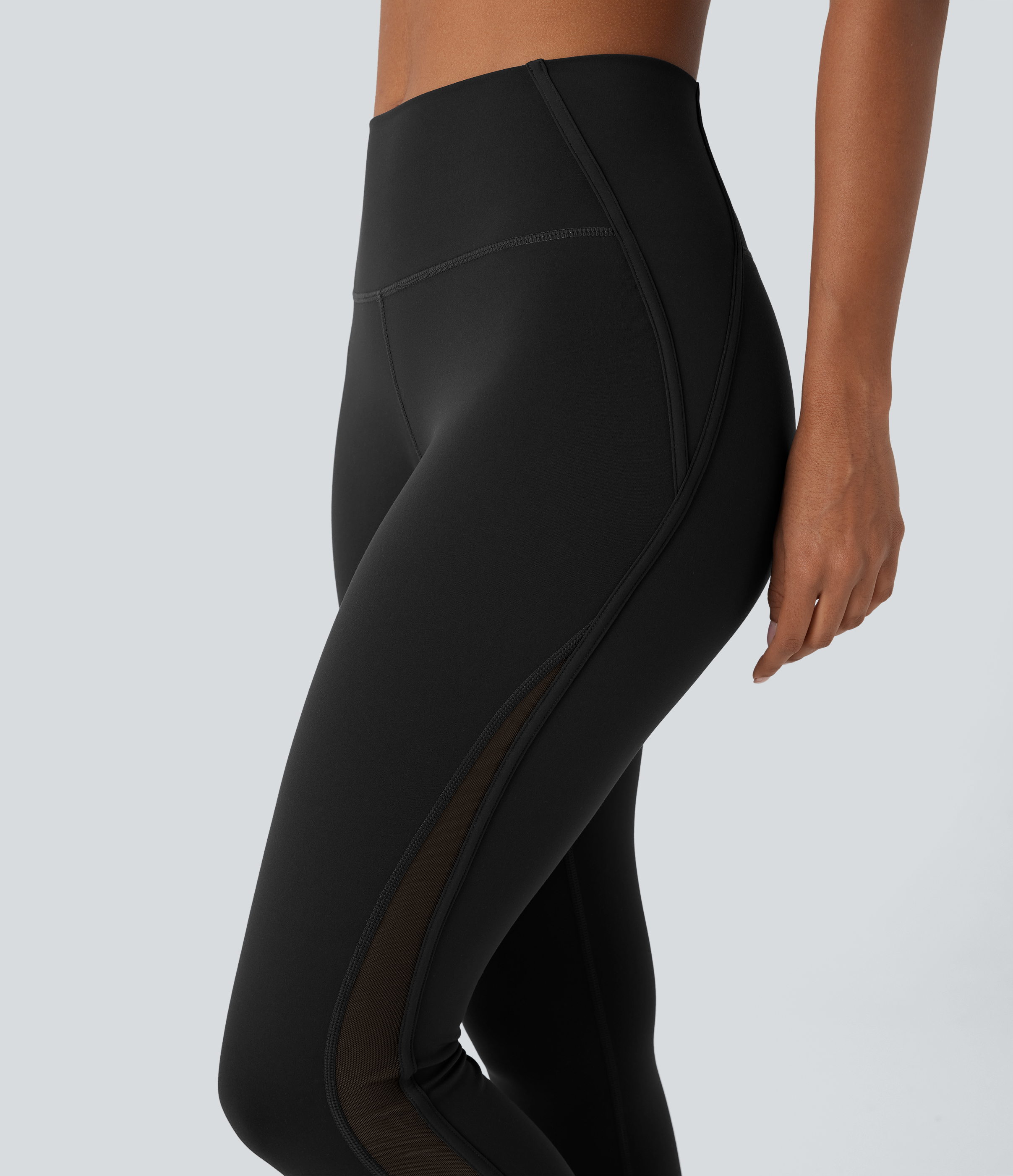 Halara High Waisted Back Pocket Contrast Mesh Pickleball Leggings  - Black - L(regular) gym leggings leggings with pockets 