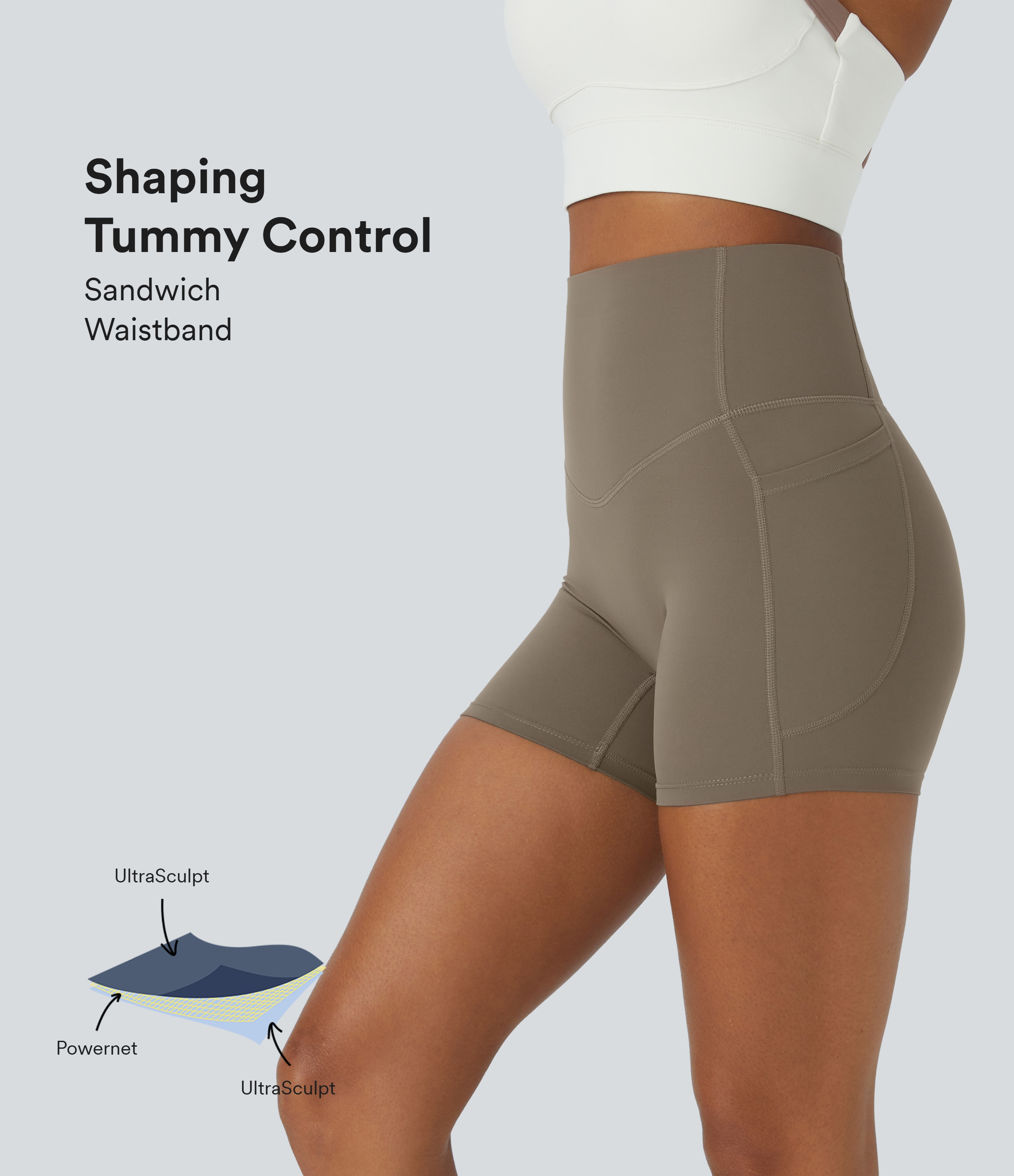 Halara SoCinched High Waisted Tummy Control Side Pocket Shaping Training Biker Shorts 5``  - Dawn Brown - S biker shorts women 