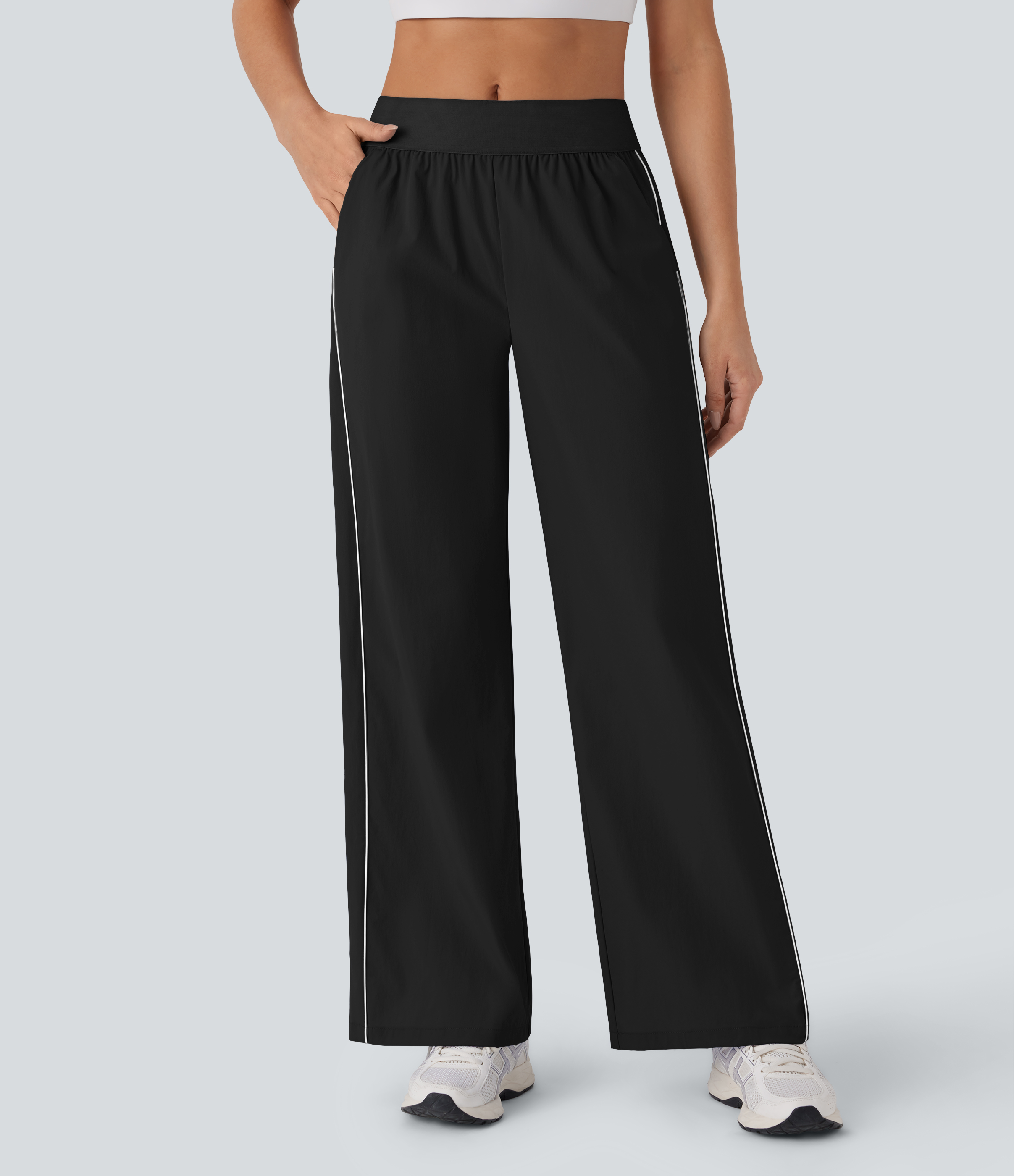 Halara Water Repellent Wear-Resistant Reflective Mid Rise Side Pocket Straight Leg Yoga Pants  - Black - L(regular) 