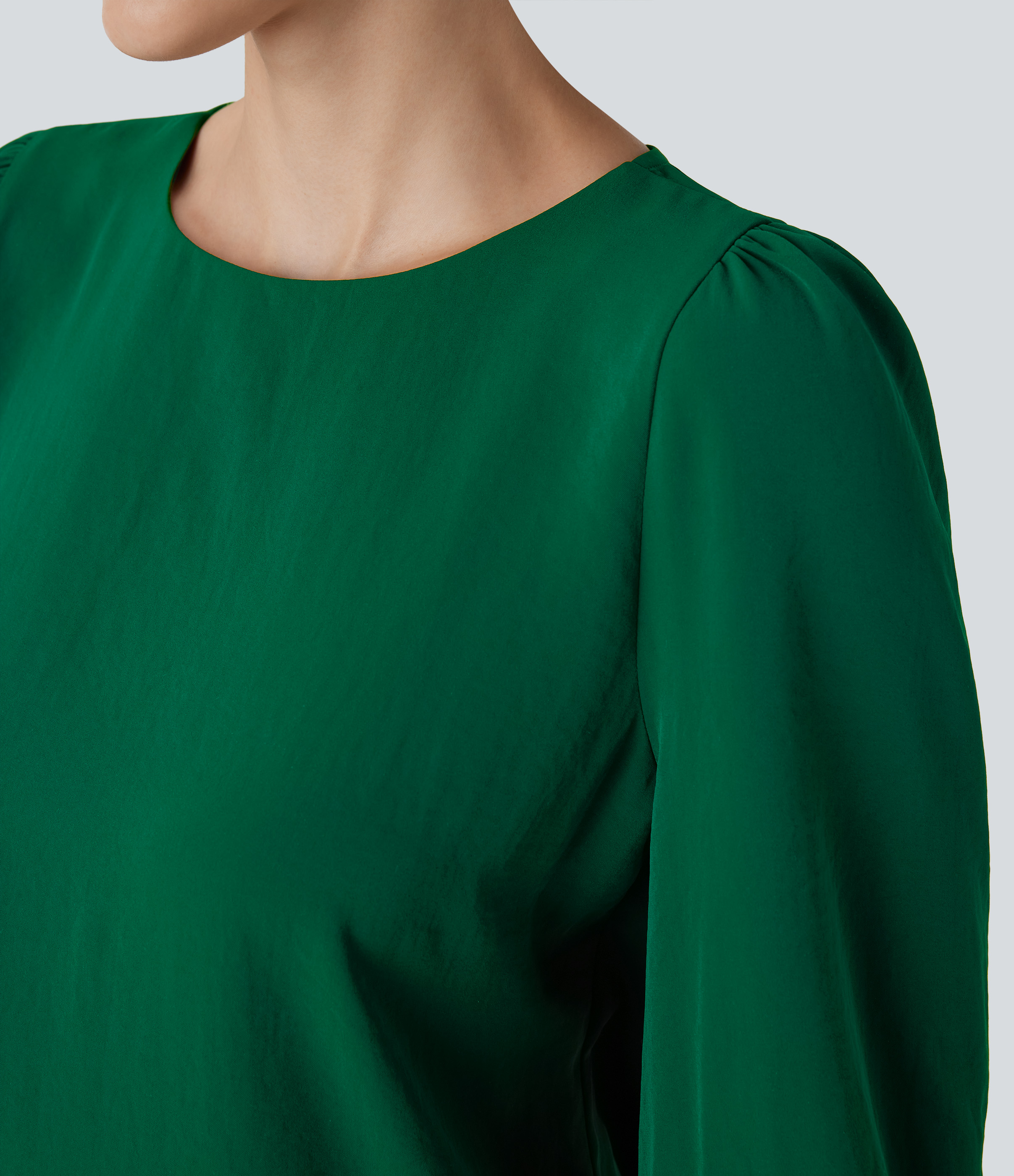 Halara Boat Neck Keyhole Back Bishop Sleeve Work Blouse  - Green Jacket - S 