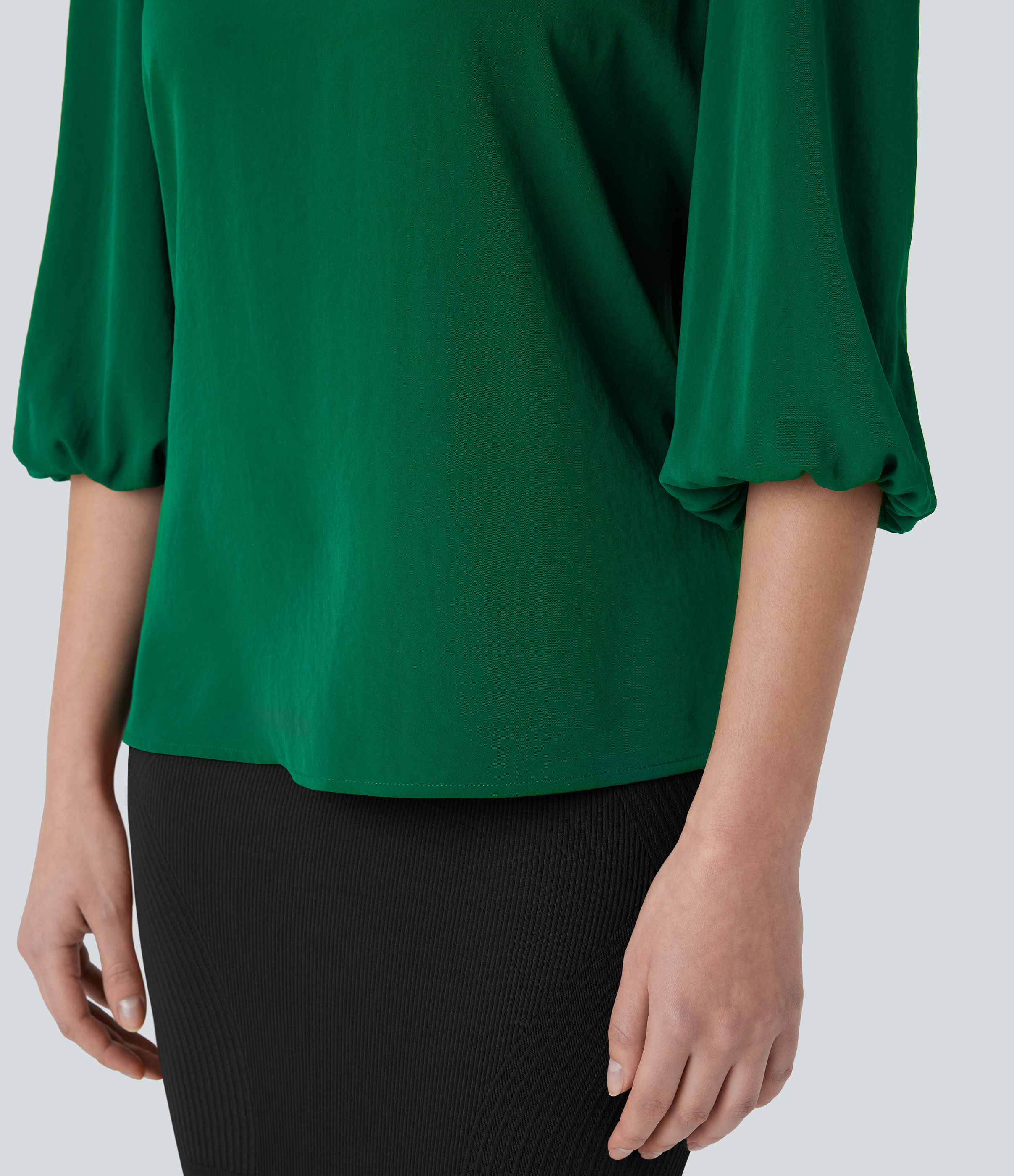 Halara Boat Neck Keyhole Back Bishop Sleeve Work Blouse  - Green Jacket - S 